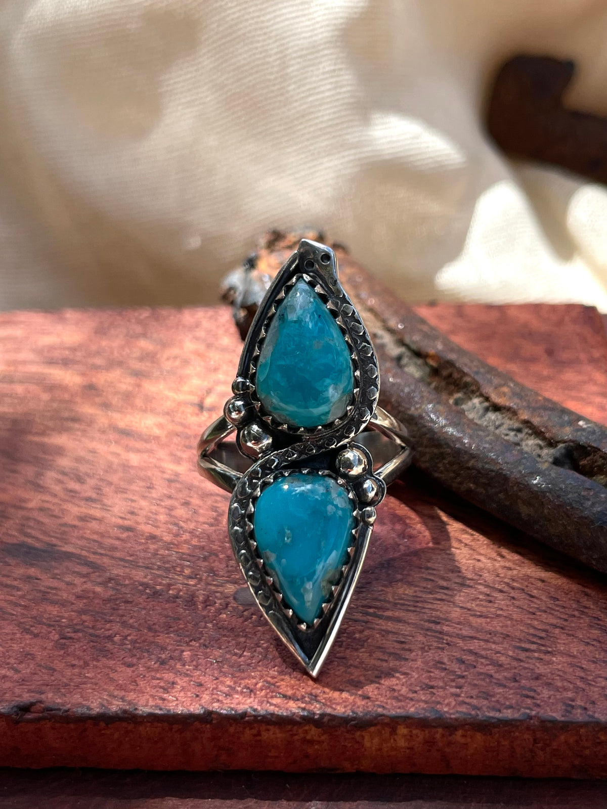 Turquoise Double Stone Ring Size 7 | 925 Sterling Silver C958