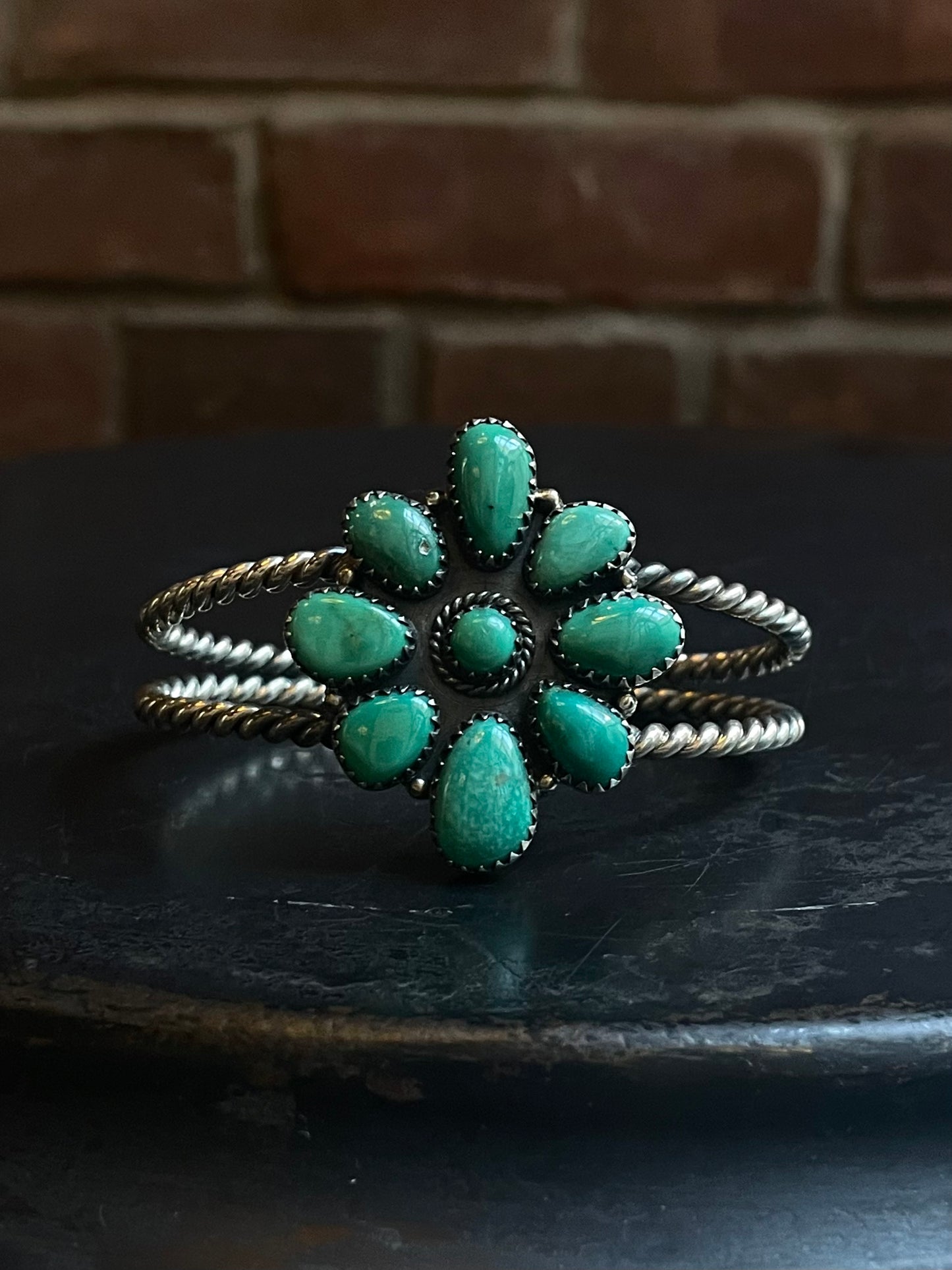 Kingman Turquoise Flower Cuff | 925 Sterling Silver E491