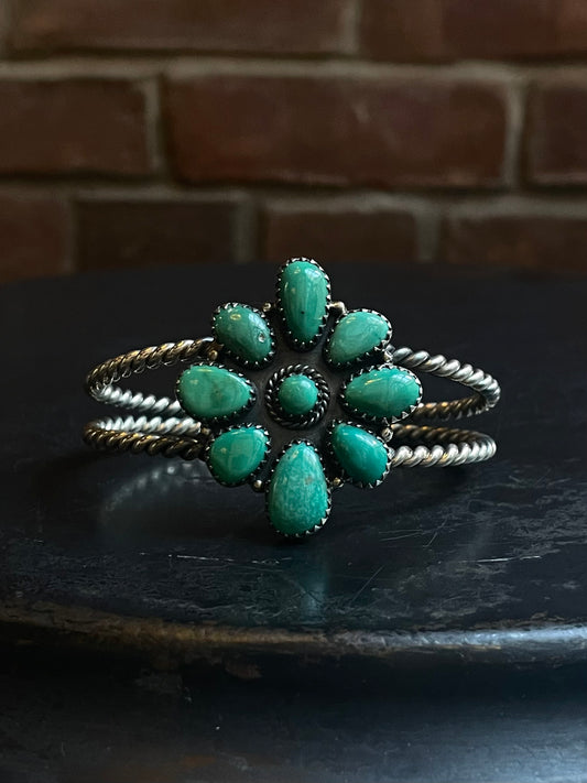 Kingman Turquoise Flower Cuff | 925 Sterling Silver E491