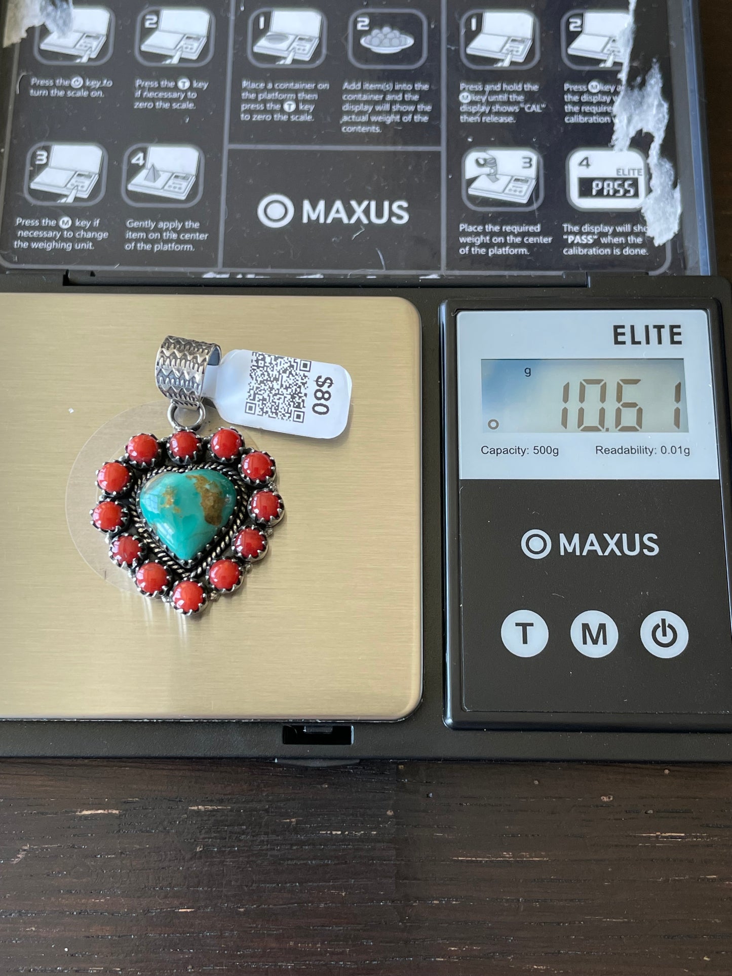 Kingman Turquoise Coral Cluster Pendant | Sterling Silver | A518