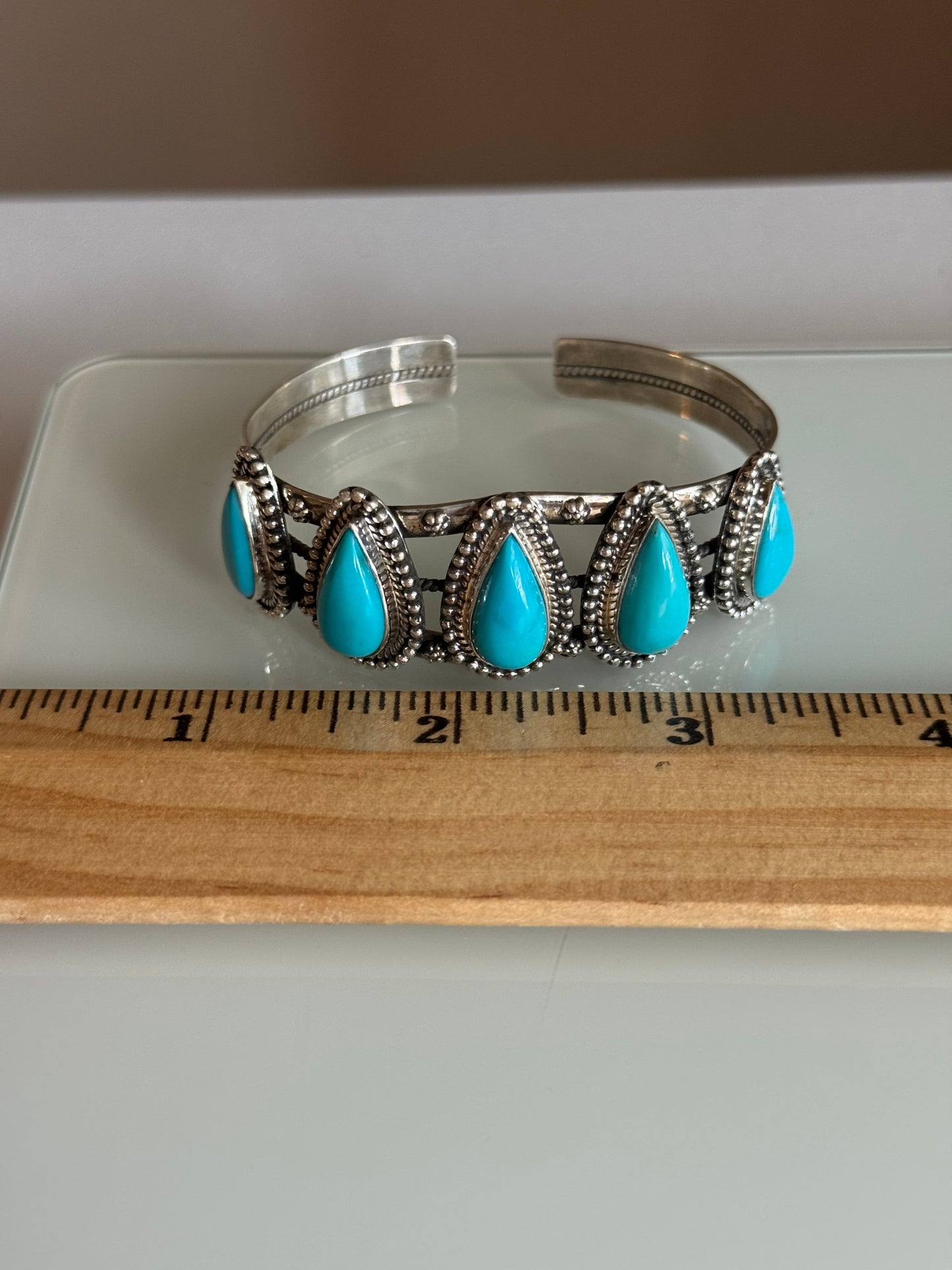 Kingman Turquoise Tear Drop Cuff | Sterling Silver | A855