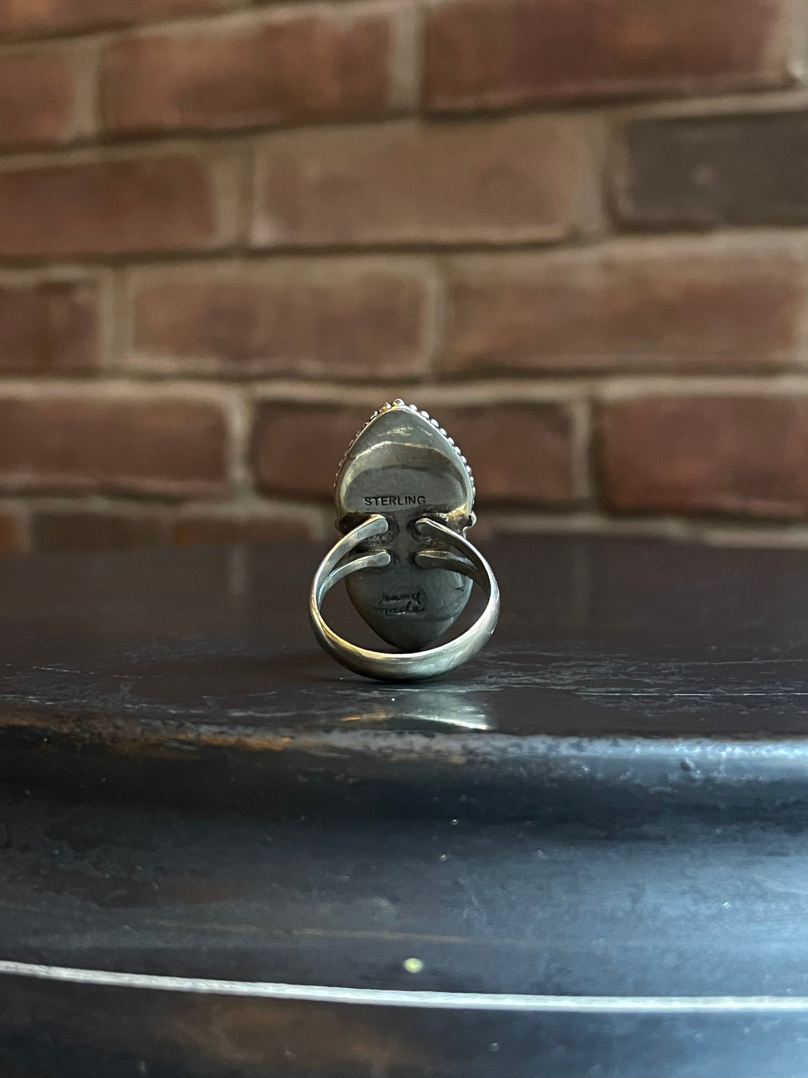 Turquoise & Coral Ring | 925 Sterling Silver Size 9.25 E476