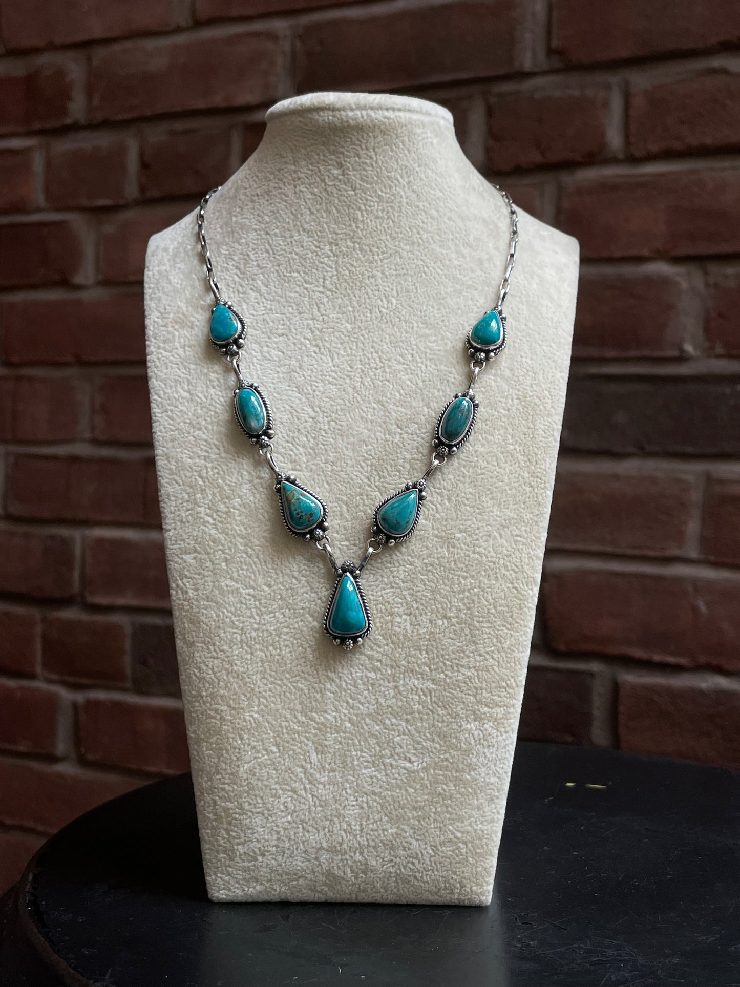 Kingman Turquoise Lariat Necklace | Teardrop Station Drop | 925 Silver E627