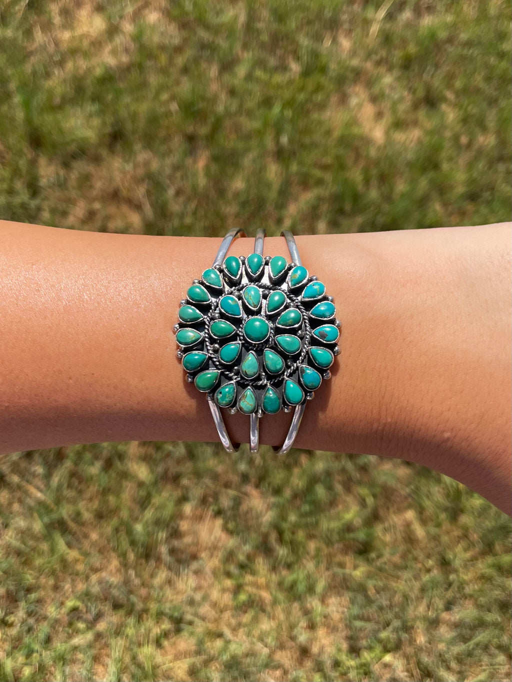 Turquoise Cluster Cuff Bracelet | 925 Sterling Silver G732