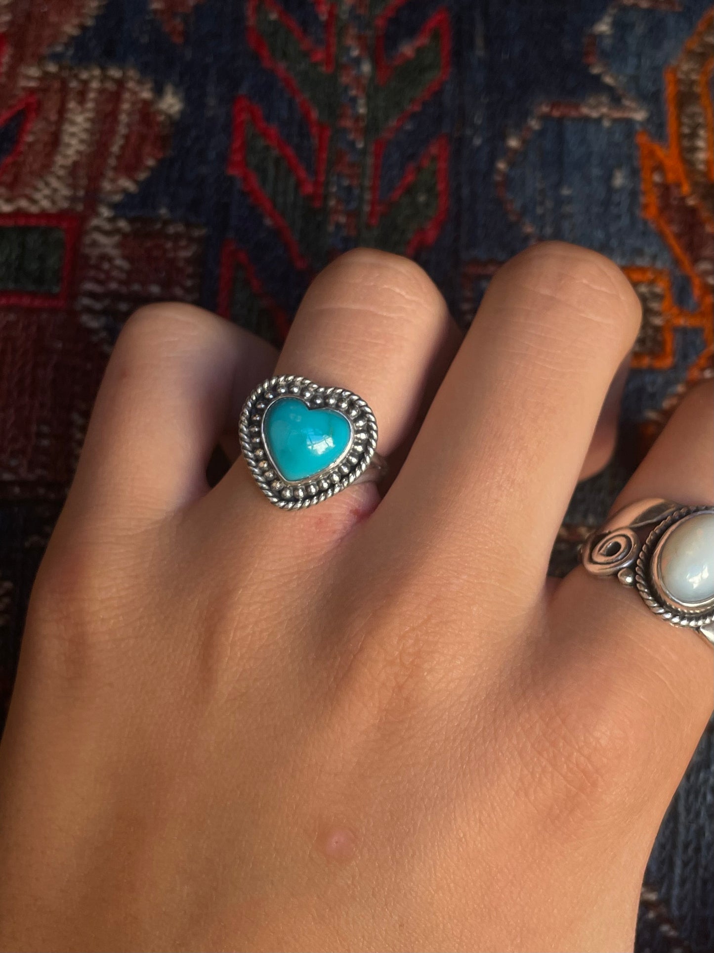Kingman Turquoise Heart Ring | Sterling Silver | Size 6 G355