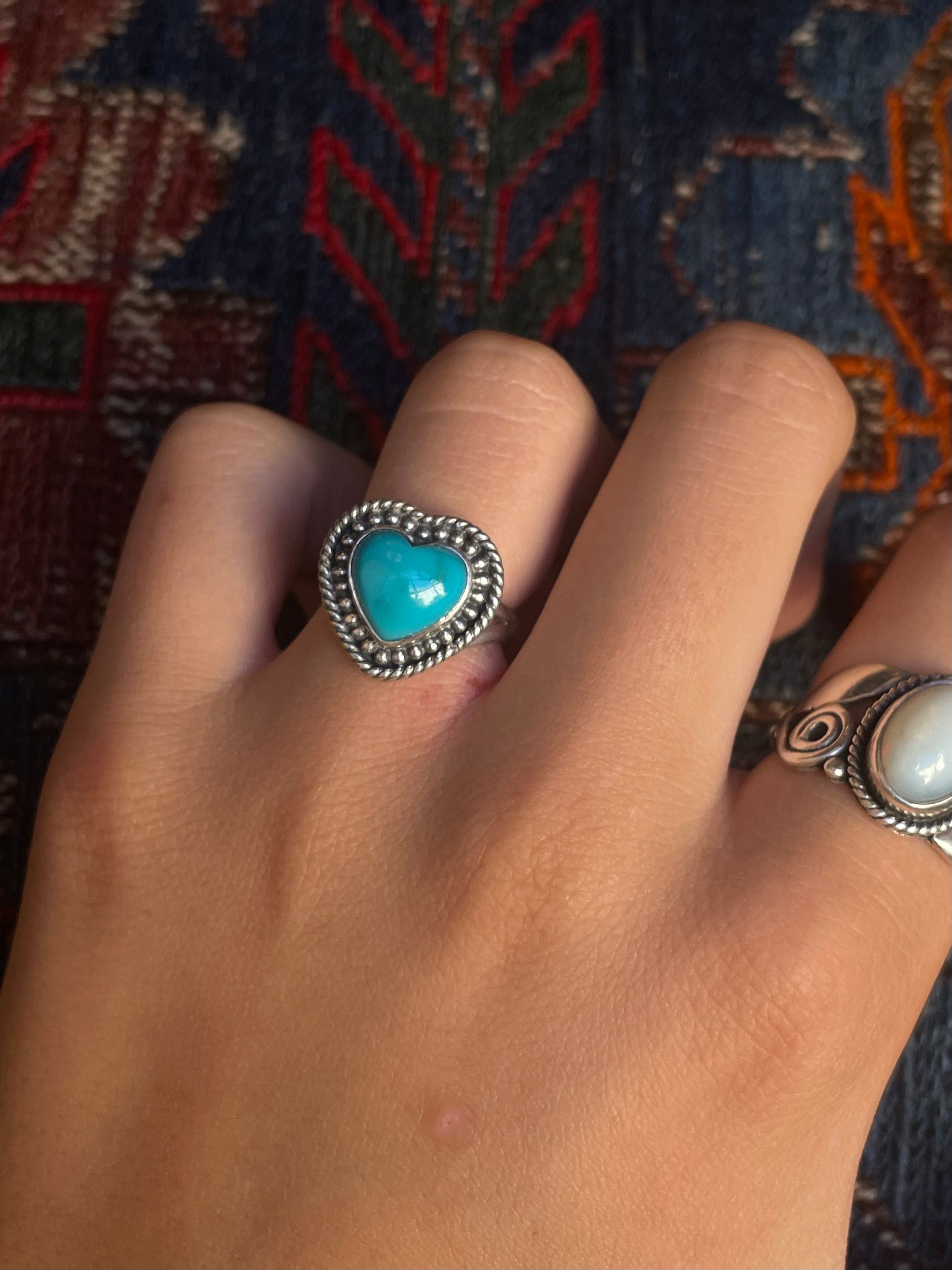 Kingman Turquoise Heart Ring | Sterling Silver | Size 6 G355