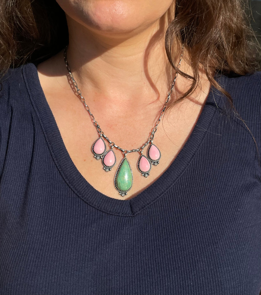 Pink Conch & Turquoise Necklace | 925 Sterling Silver E339