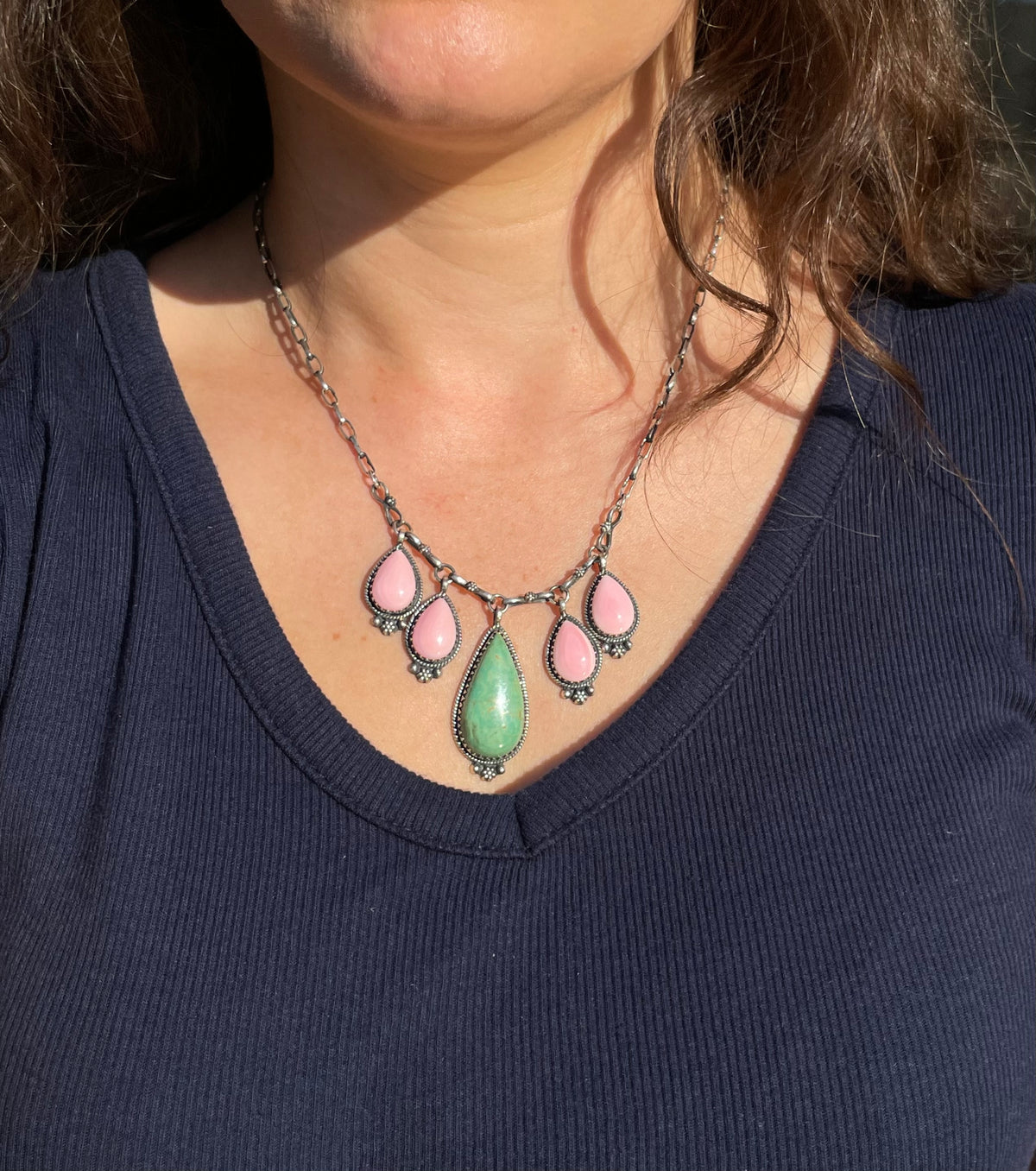 Pink Conch & Turquoise Necklace | 925 Sterling Silver E339
