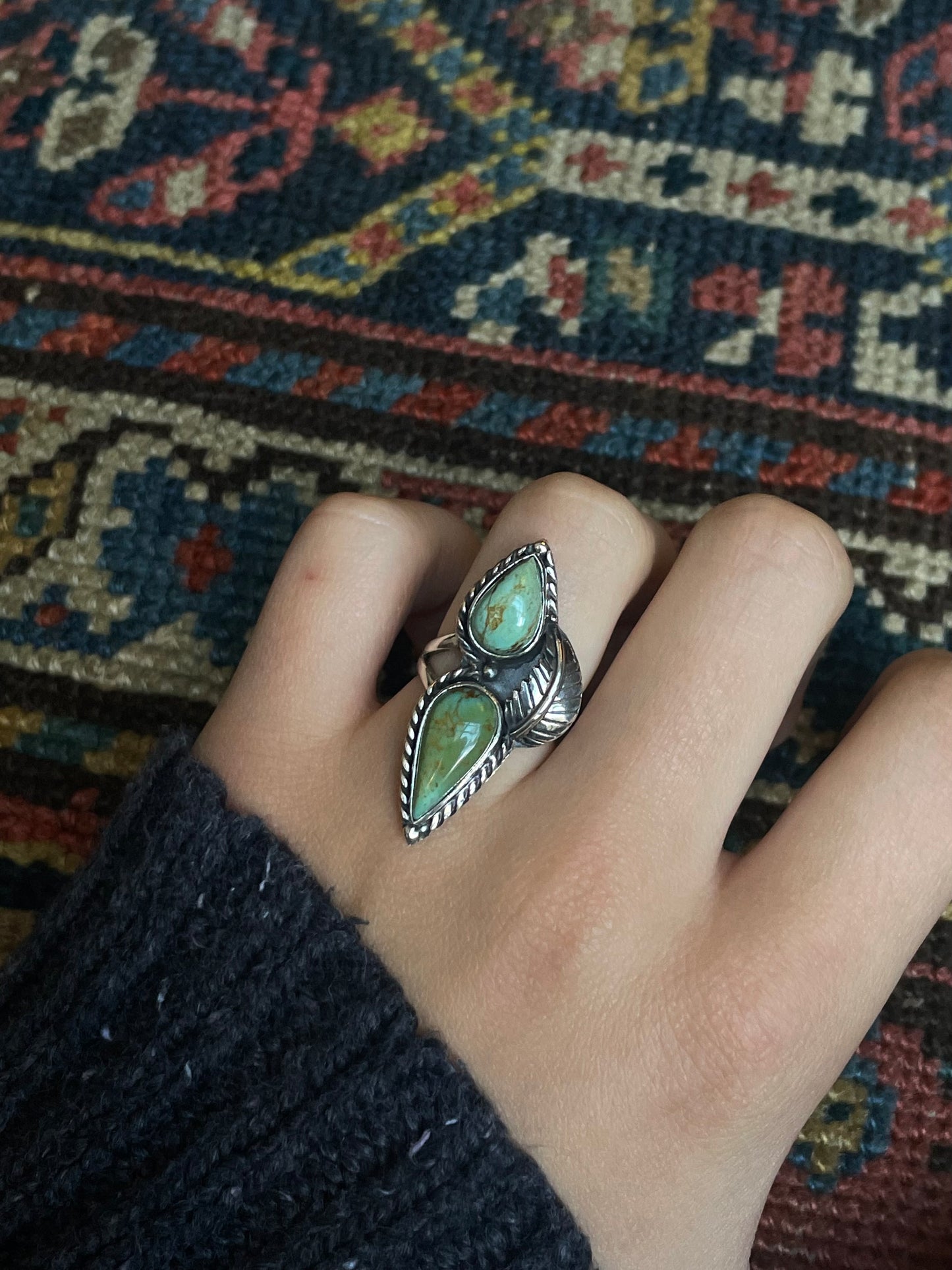 Kingman Turquoise Feather Ring Size 7 | 925 Sterling Silver C575