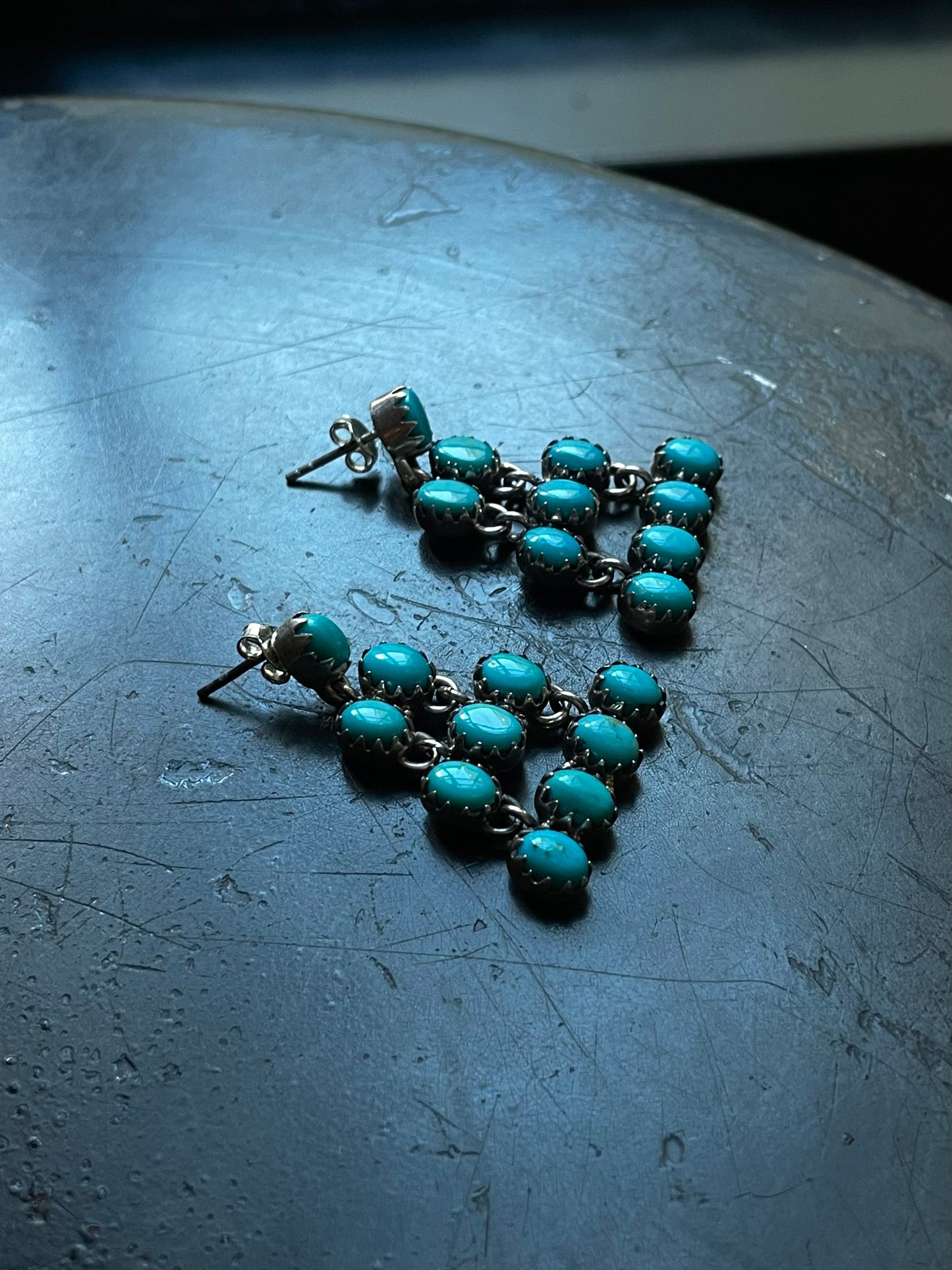 Kingman Turquoise Cluster Dangle Earrings | Sterling Silver E949