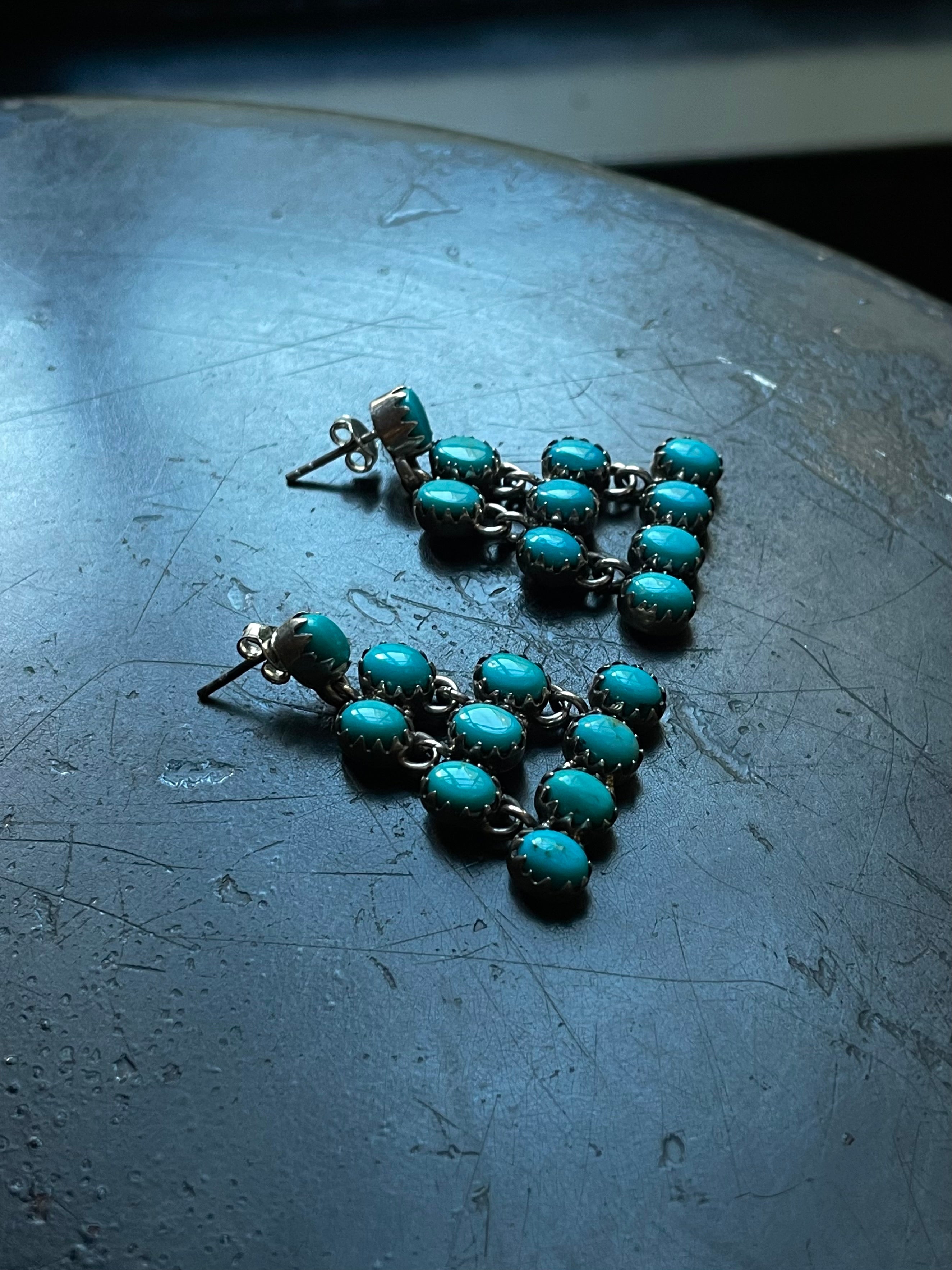 Kingman Turquoise Cluster Dangle Earrings | Sterling Silver E949