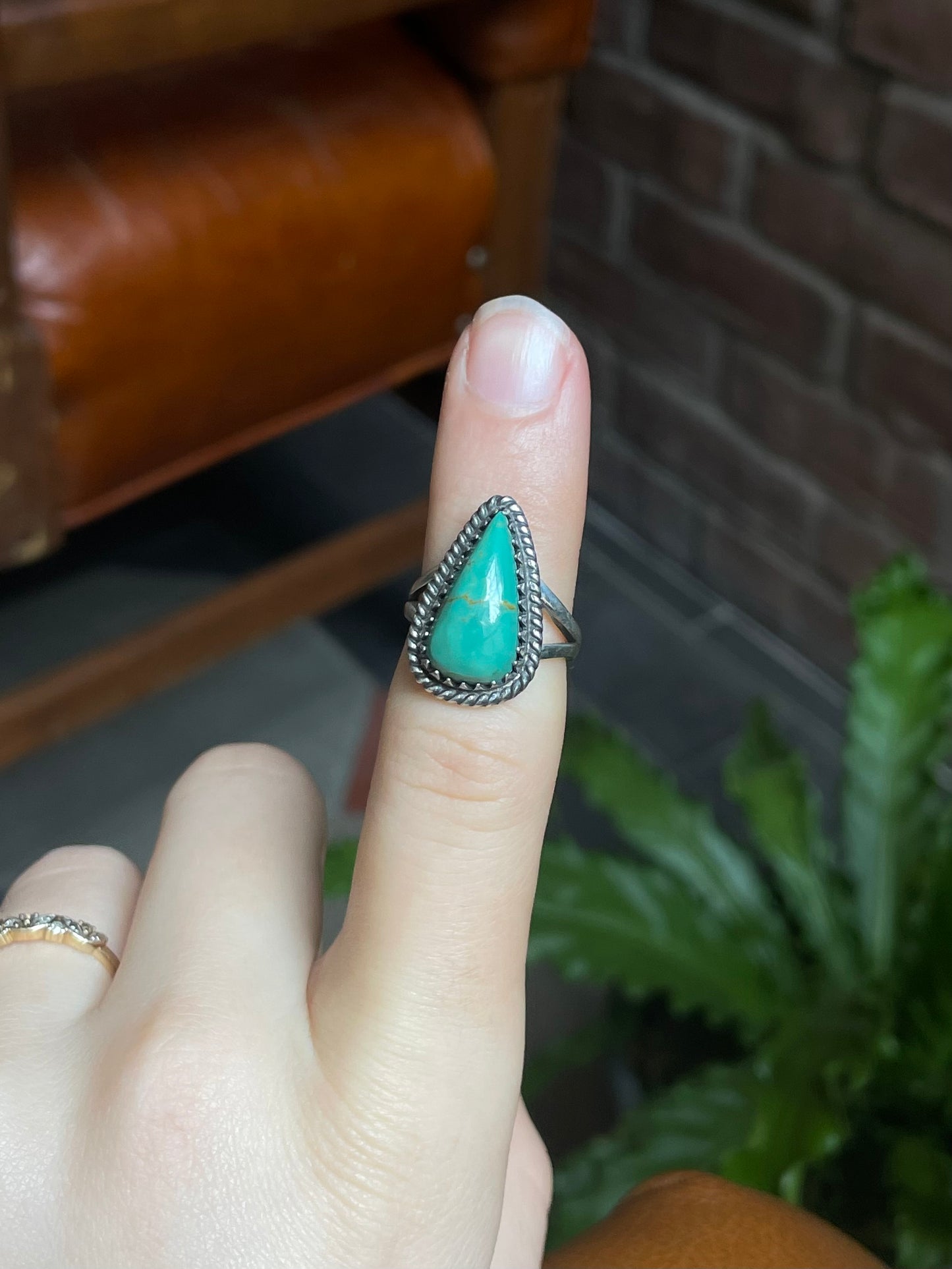 Turquoise Tear Drop Ring | 925 Sterling Silver Size 6 E446