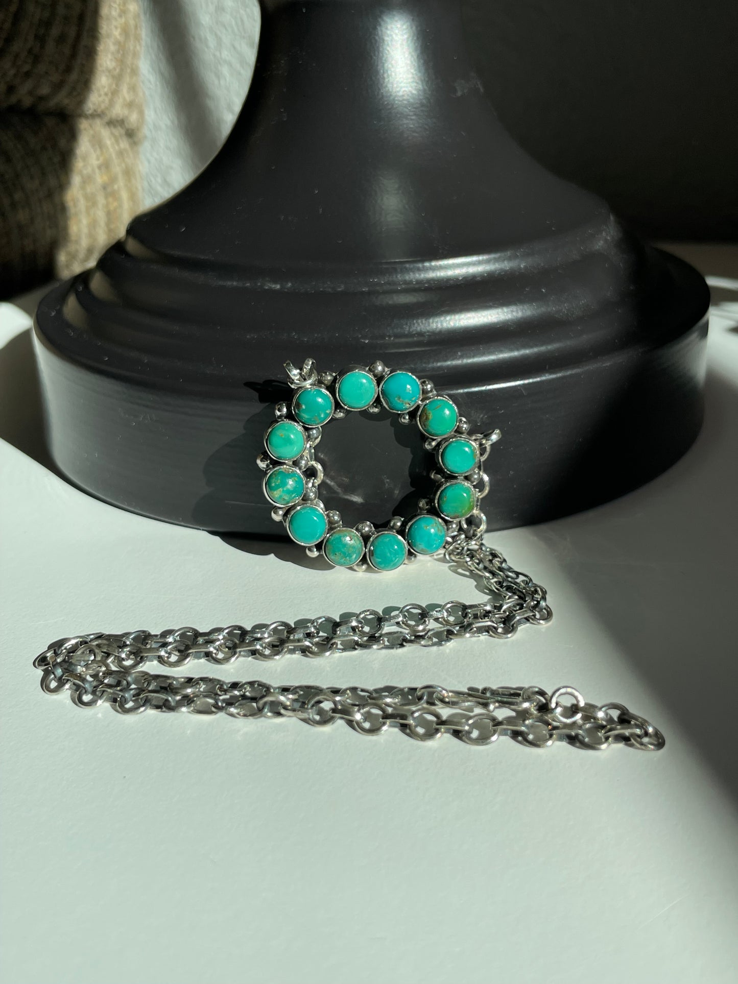 Kingman Turquoise Circle Necklace | Sterling Silver 925 B864