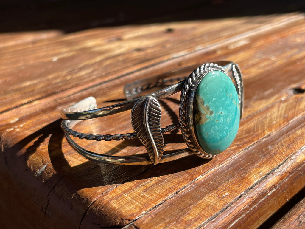 Kingman Turquoise Feather Cuff Bracelet | Sterling Silver B885