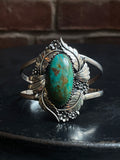 Kingman Turquoise Cuff | Oval Stone Floral Leaf | 925 Silver E688