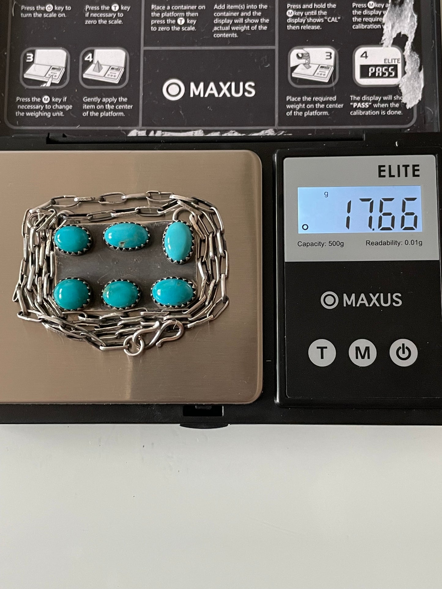 Kingman Turquoise Cluster Bar Necklace | 925 Sterling Silver E612
