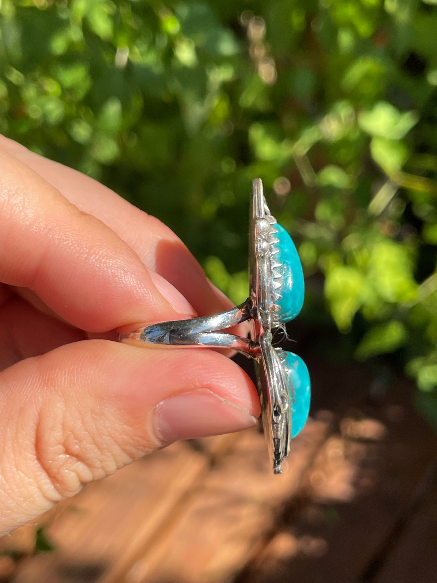 Turquoise Rope & Leaf Ring | 925 Sterling Silver | Size 7 Z9