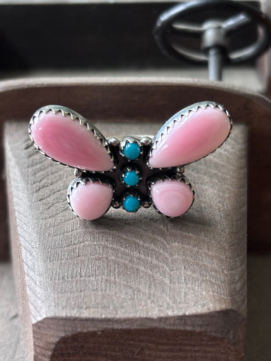 Pink Conch Butterfly Ring Size 7 | 925 Sterling Silver A103