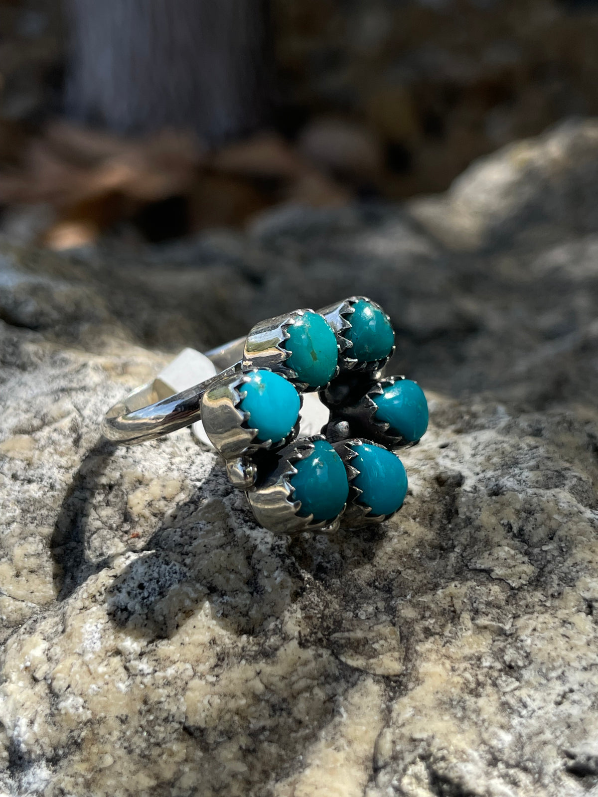 Kingman Turquoise Cluster Ring Size 7 | 925 Sterling Silver D265