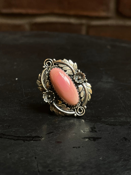 Pink Conch Floral Ring Size 6 | 925 Sterling Silver Southwest E154