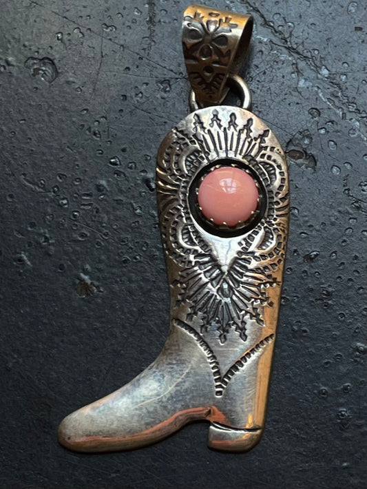 Pink Conch Cowboy Boot Pendant | Sterling Silver G452