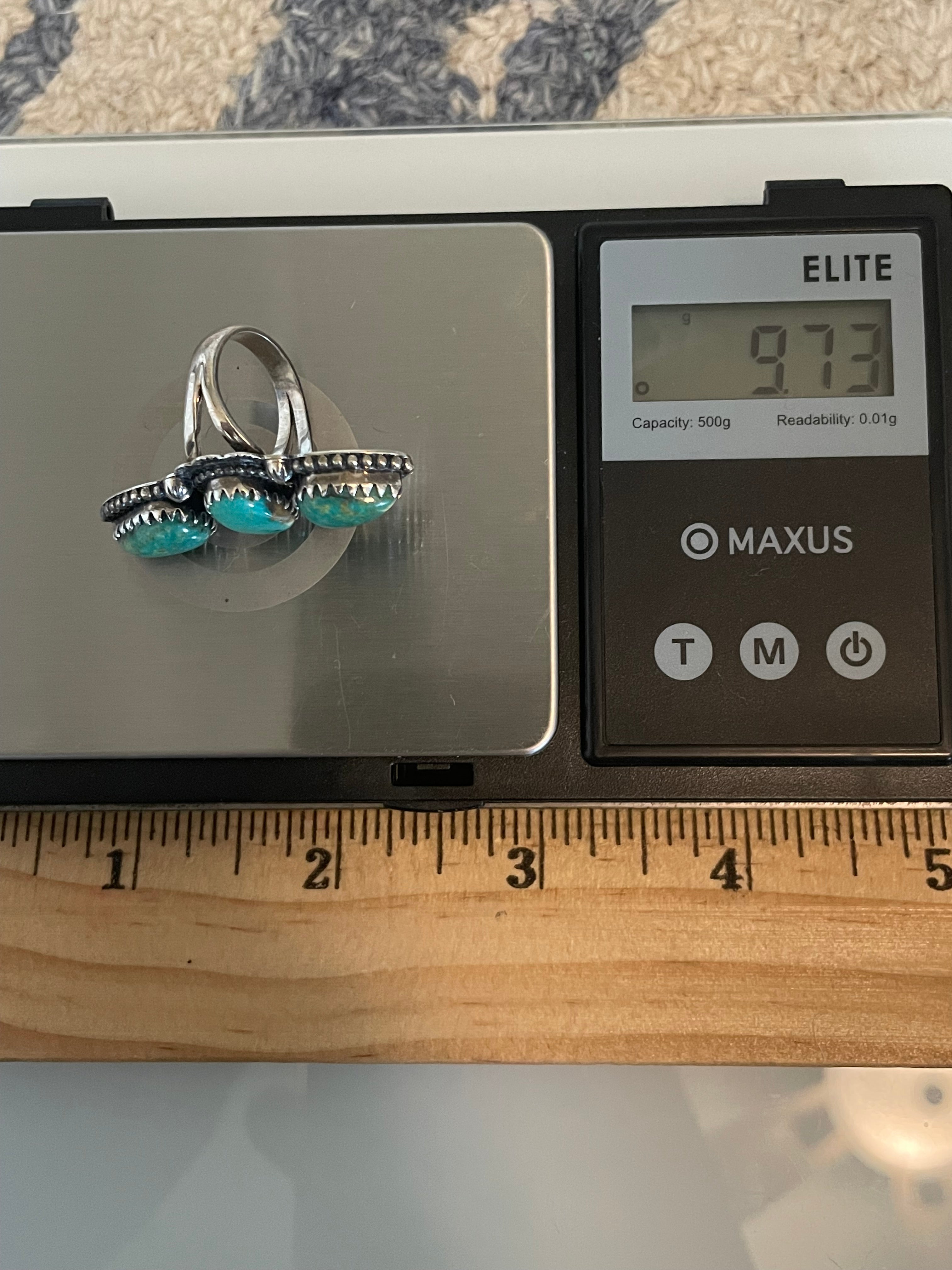 Kingman Turquoise Triple Stone Ring Size 6 | 925 Sterling Silver G555