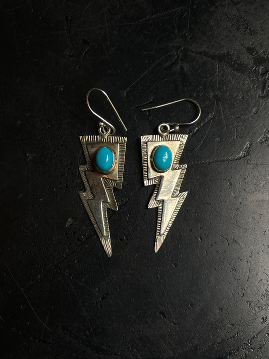 Kingman Turquoise Lightning Bolt Dangle Earrings | 925 Sterling Silver C968