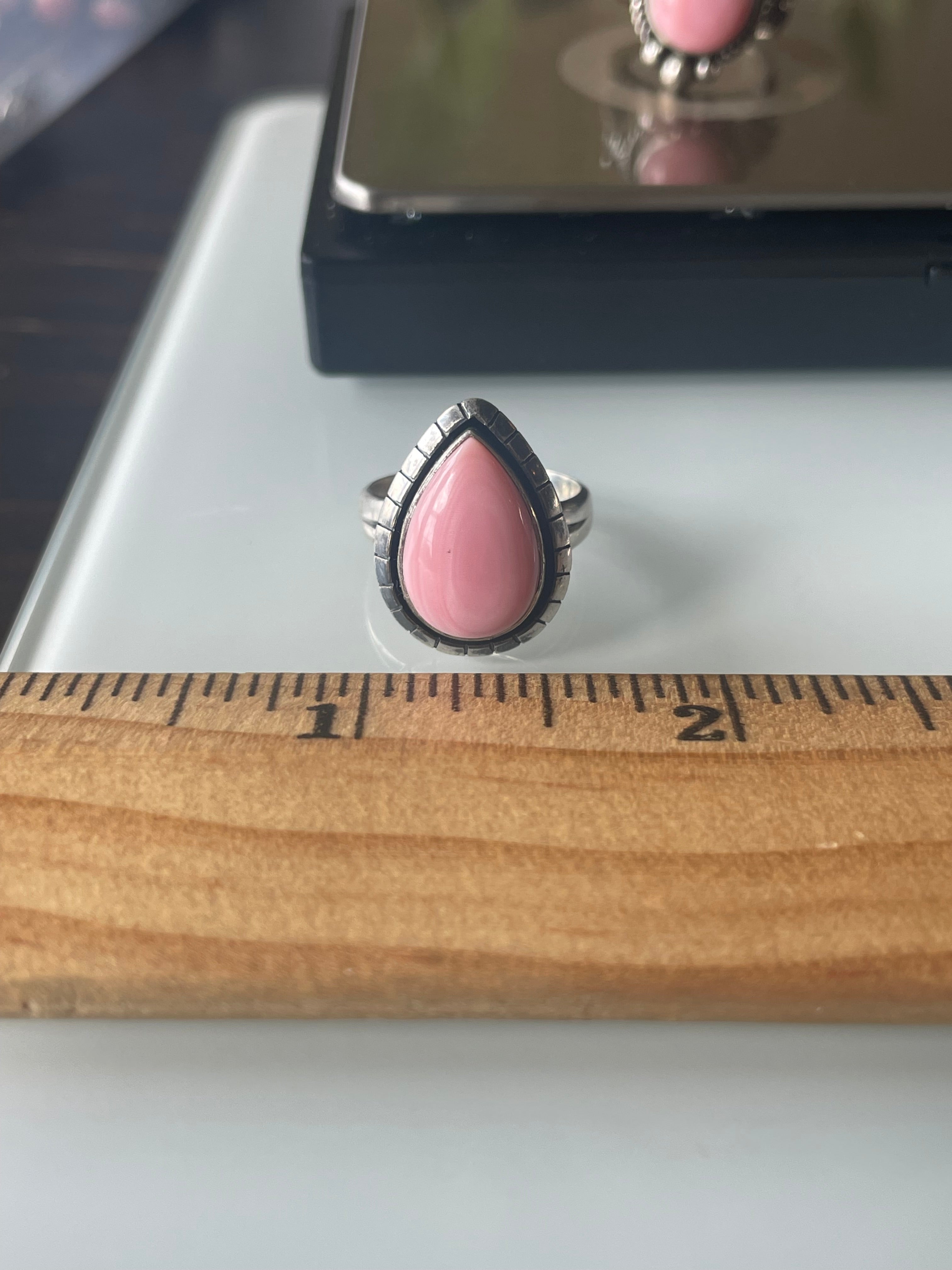 Pink Conch Tear Drop Ring Size 6 | 925 Sterling Silver G128
