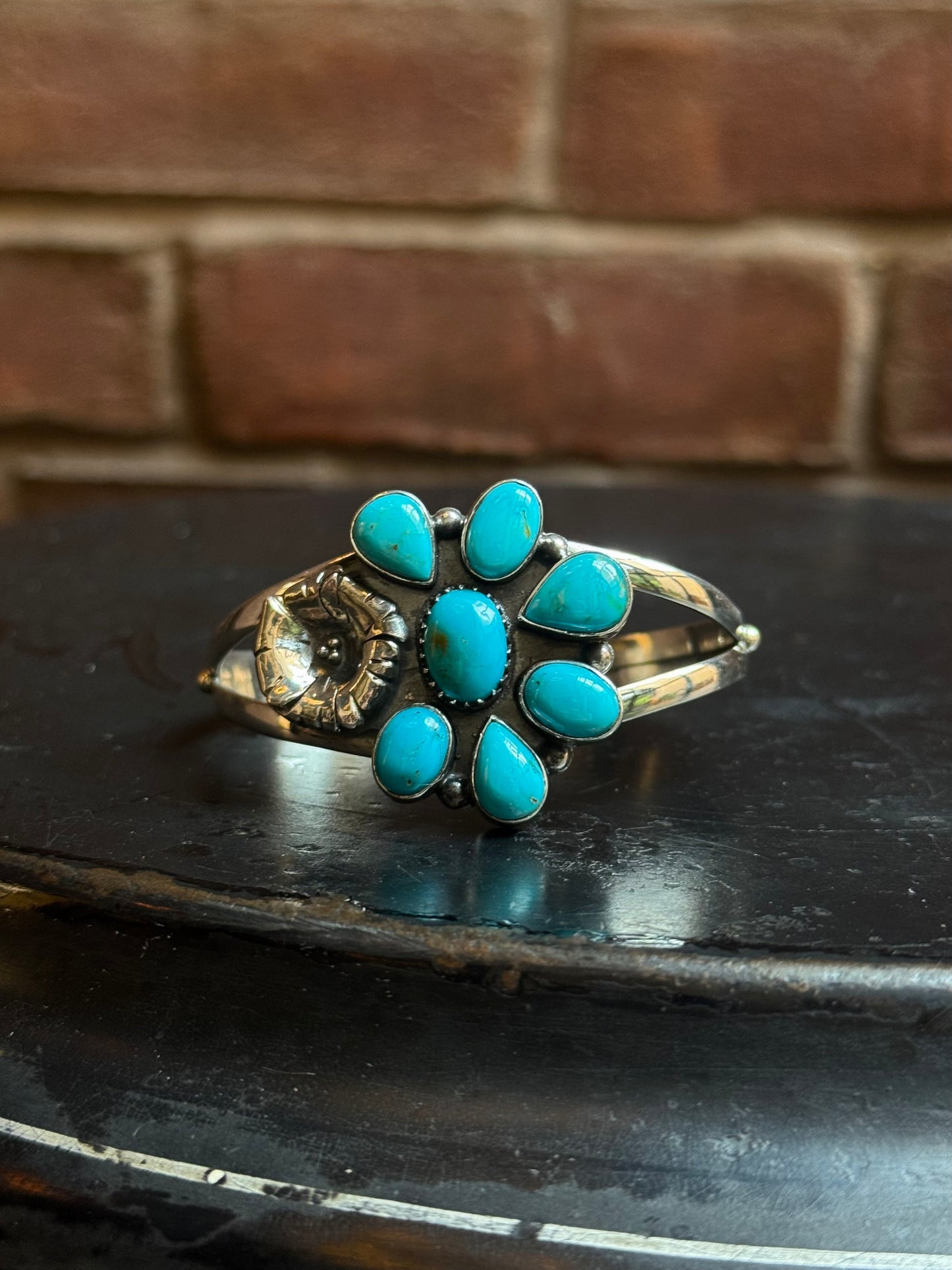 Kingman Turquoise Flower Cuff | Sterling Silver | A851