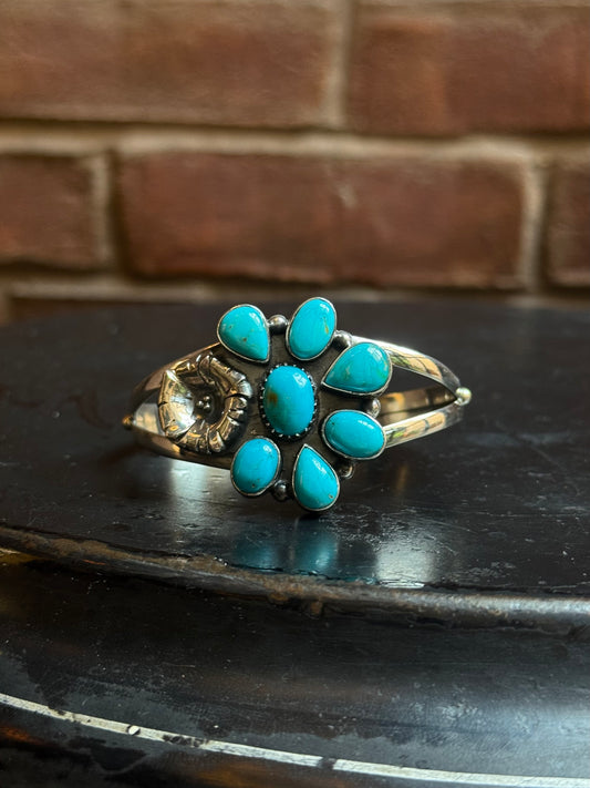 Kingman Turquoise Flower Cuff | Sterling Silver | A851