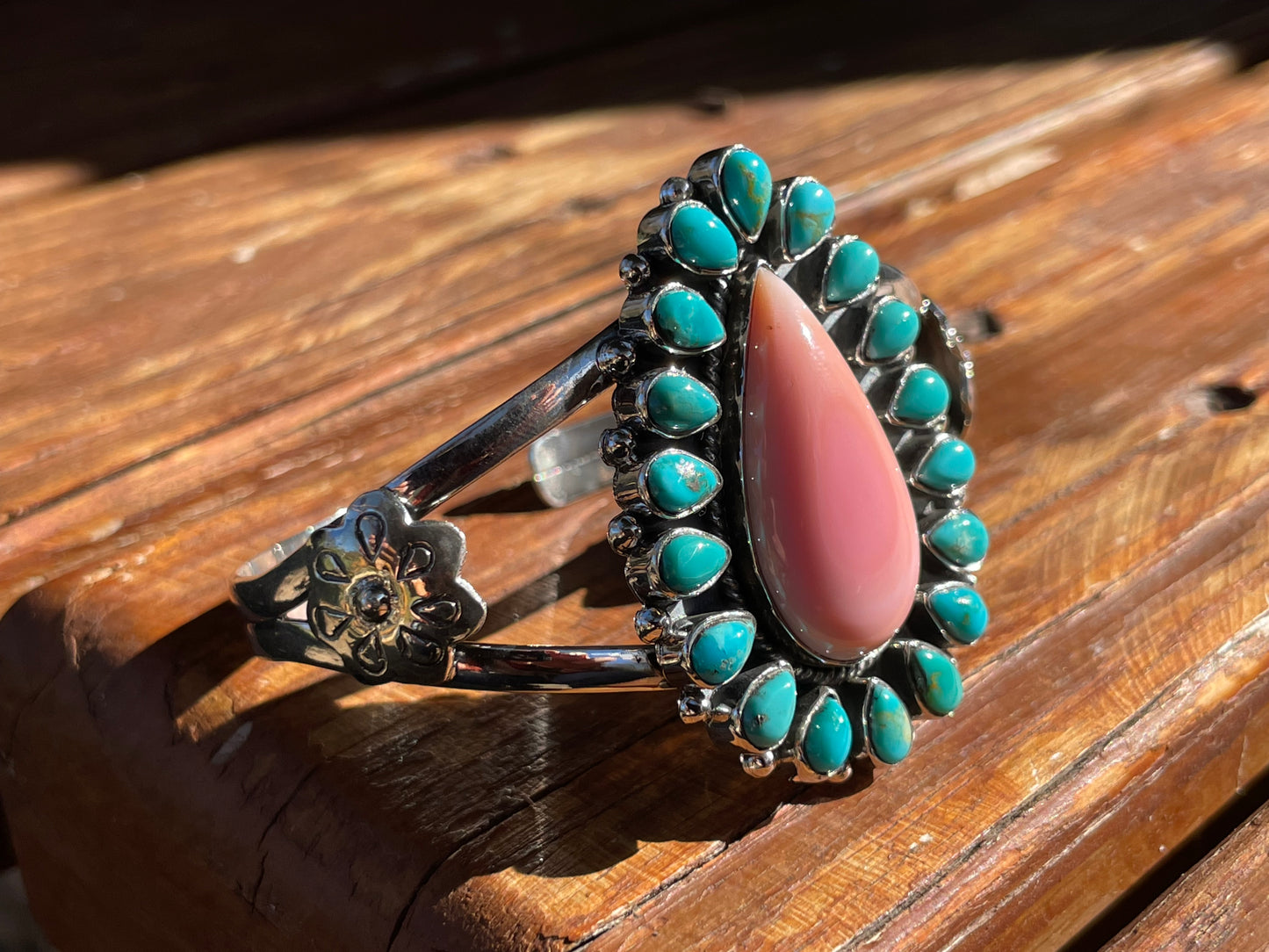 Pink Conch and Turquoise Cuff Bracelet | Sterling Silver 925 B881