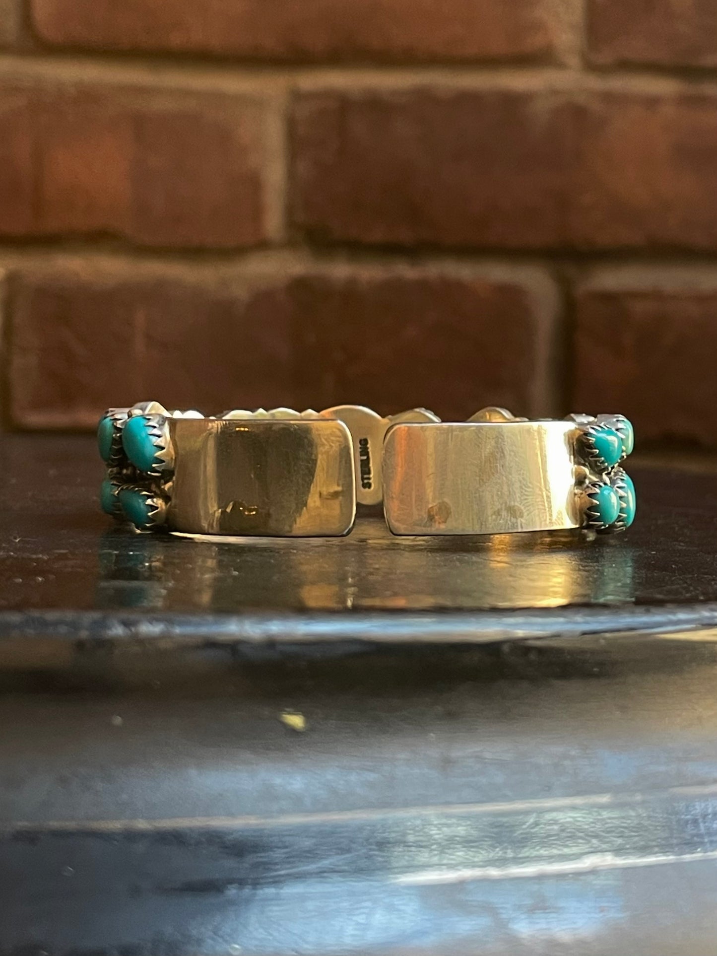 Kingman Turquoise Double Row Cluster Cuff Bracelet | Sterling Silver G458