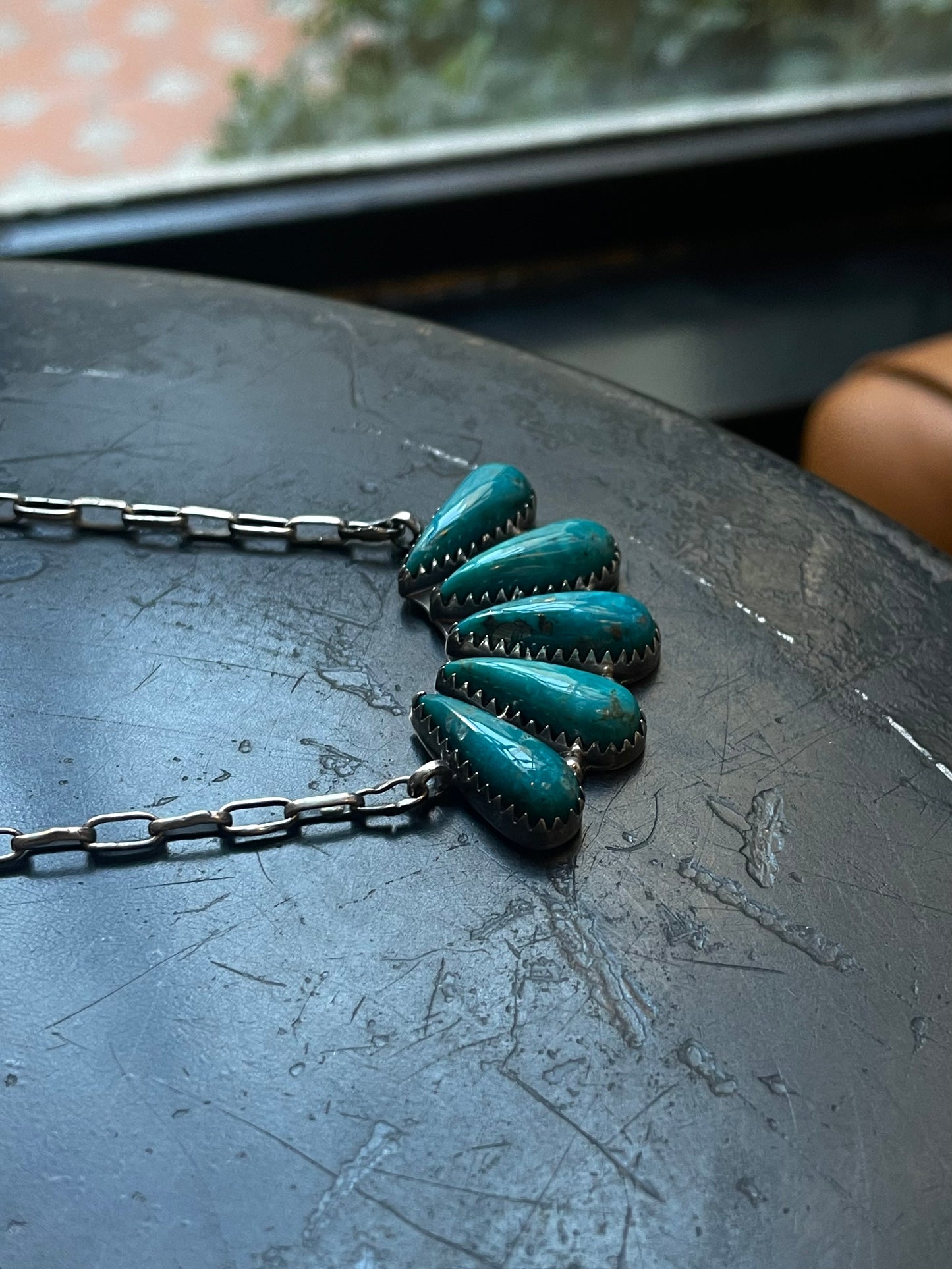 Kingman Turquoise Fan Necklace | 925 Sterling Silver E621
