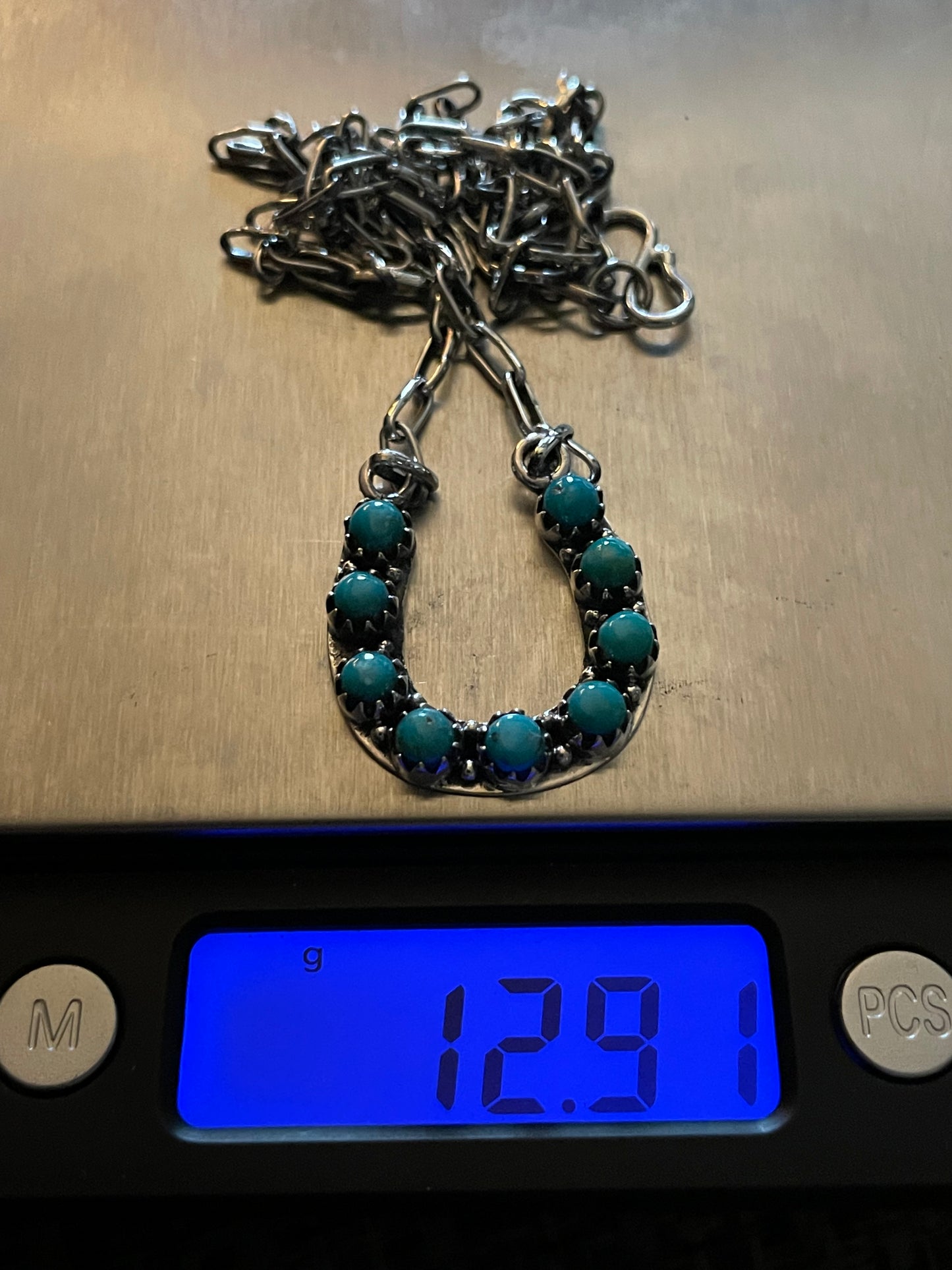 Kingman Turquoise Horseshoe Necklace | Sterling Silver 925 | B869
