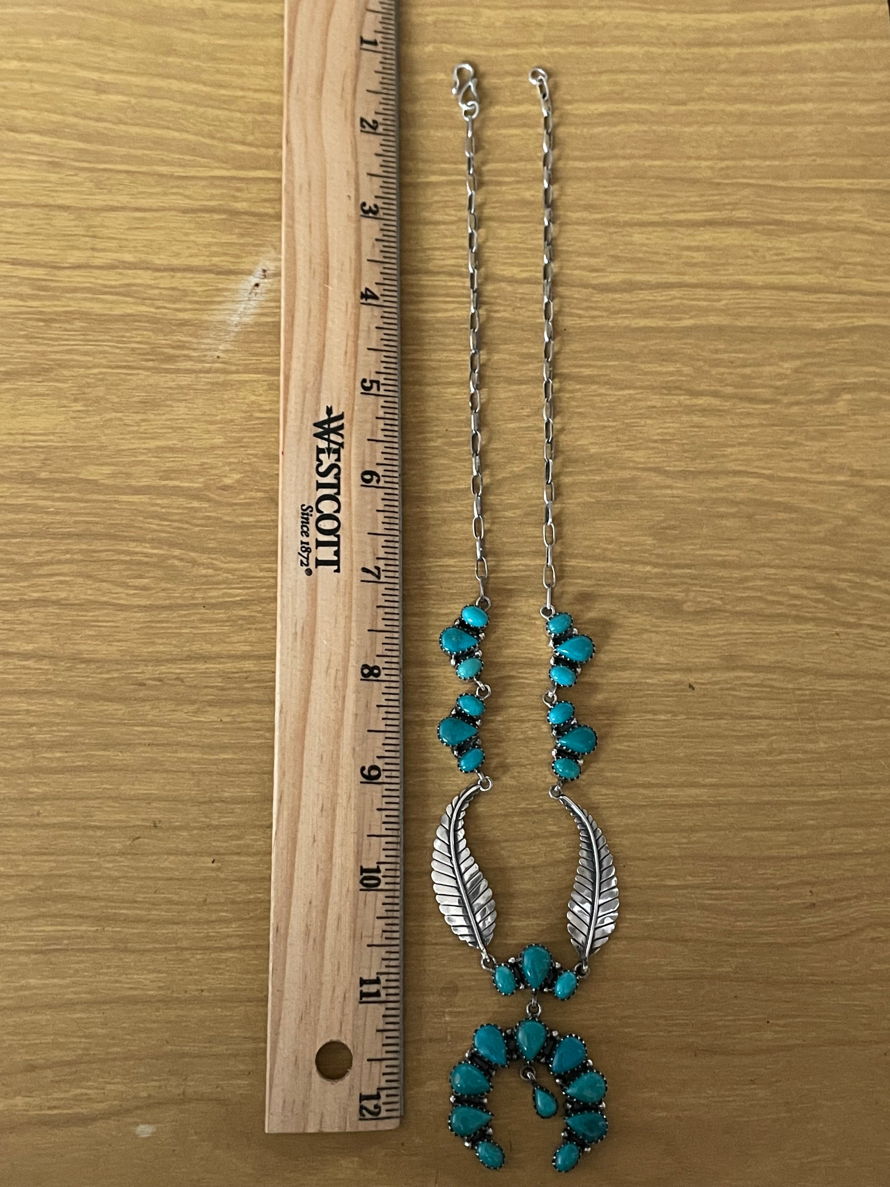 Kingman Turquoise Feather Naja Necklace | 925 Sterling Silver E626