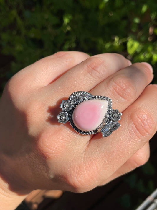 Pink Conch Flower Design Ring | 925 Sterling Silver | Size 7 Y92