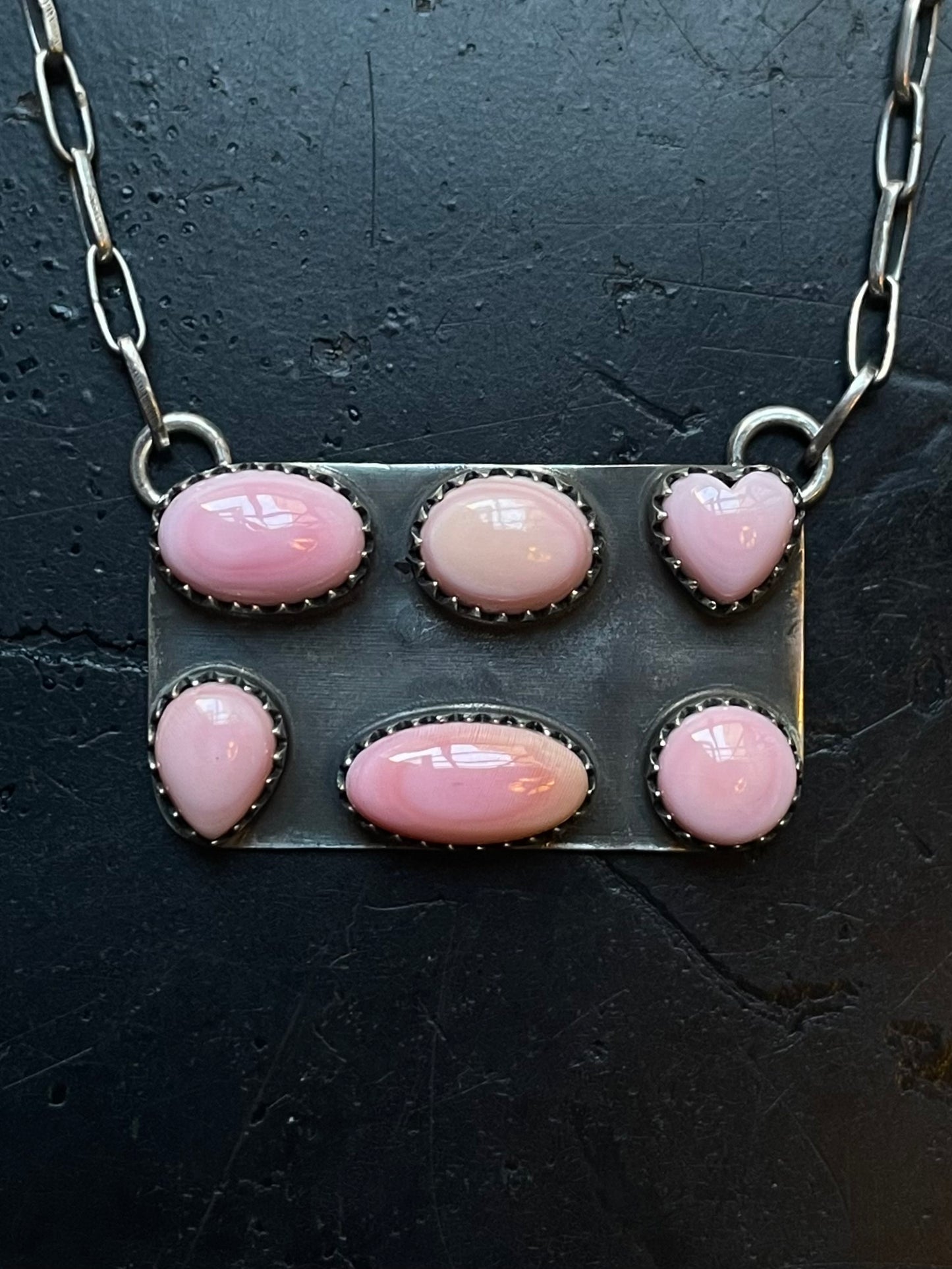 Pink Conch Necklace | Heart Accent Bar | 925 Silver E569