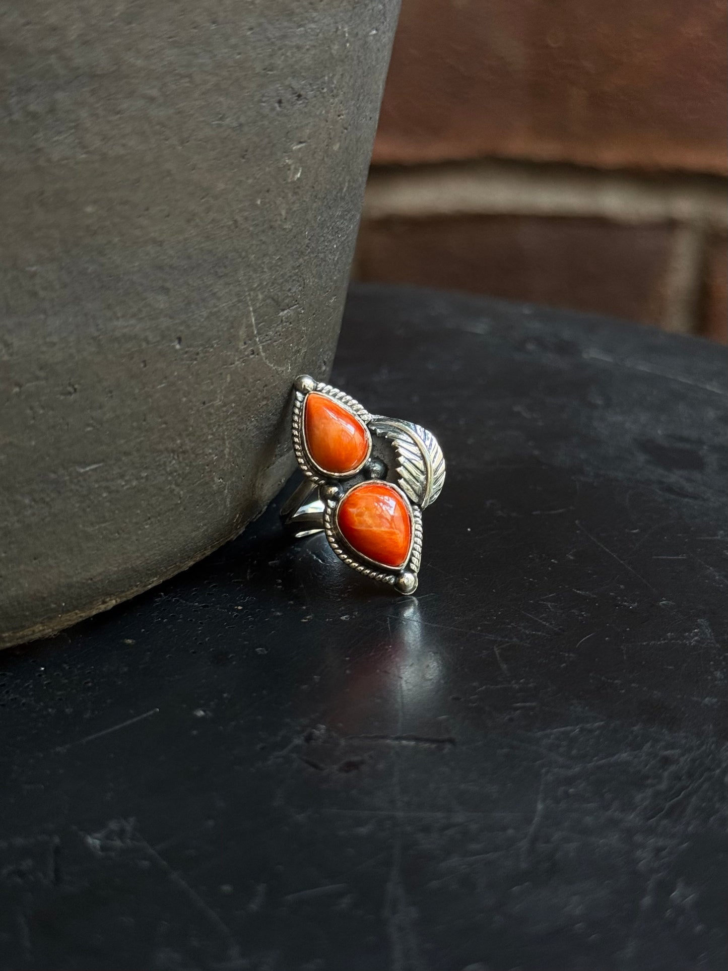 Spiny Oyster Double Stone Ring | 925 Sterling Silver | Size 6 C342