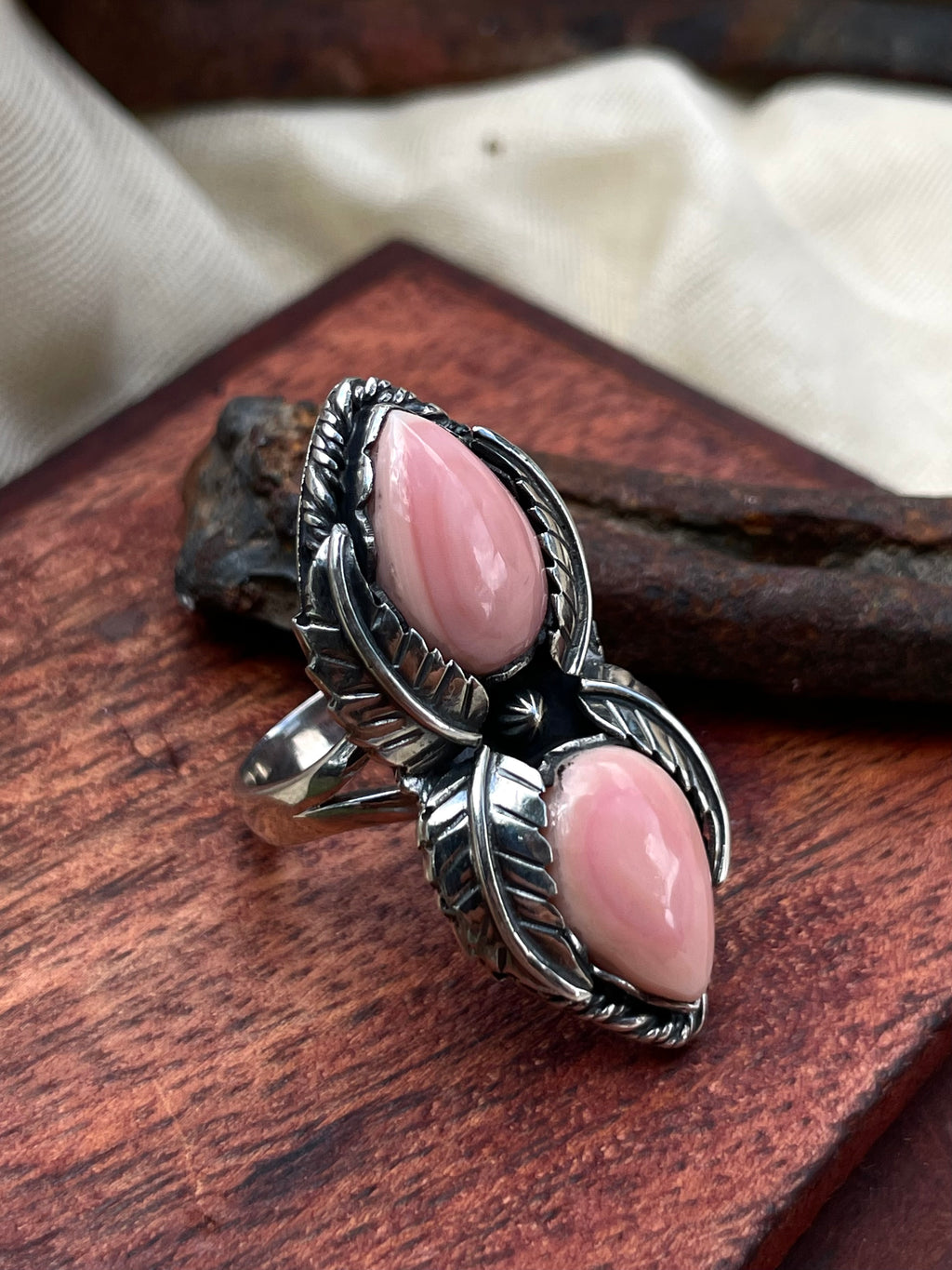 Pink Conch Feather Ring Size 7 | 925 Sterling Silver C571