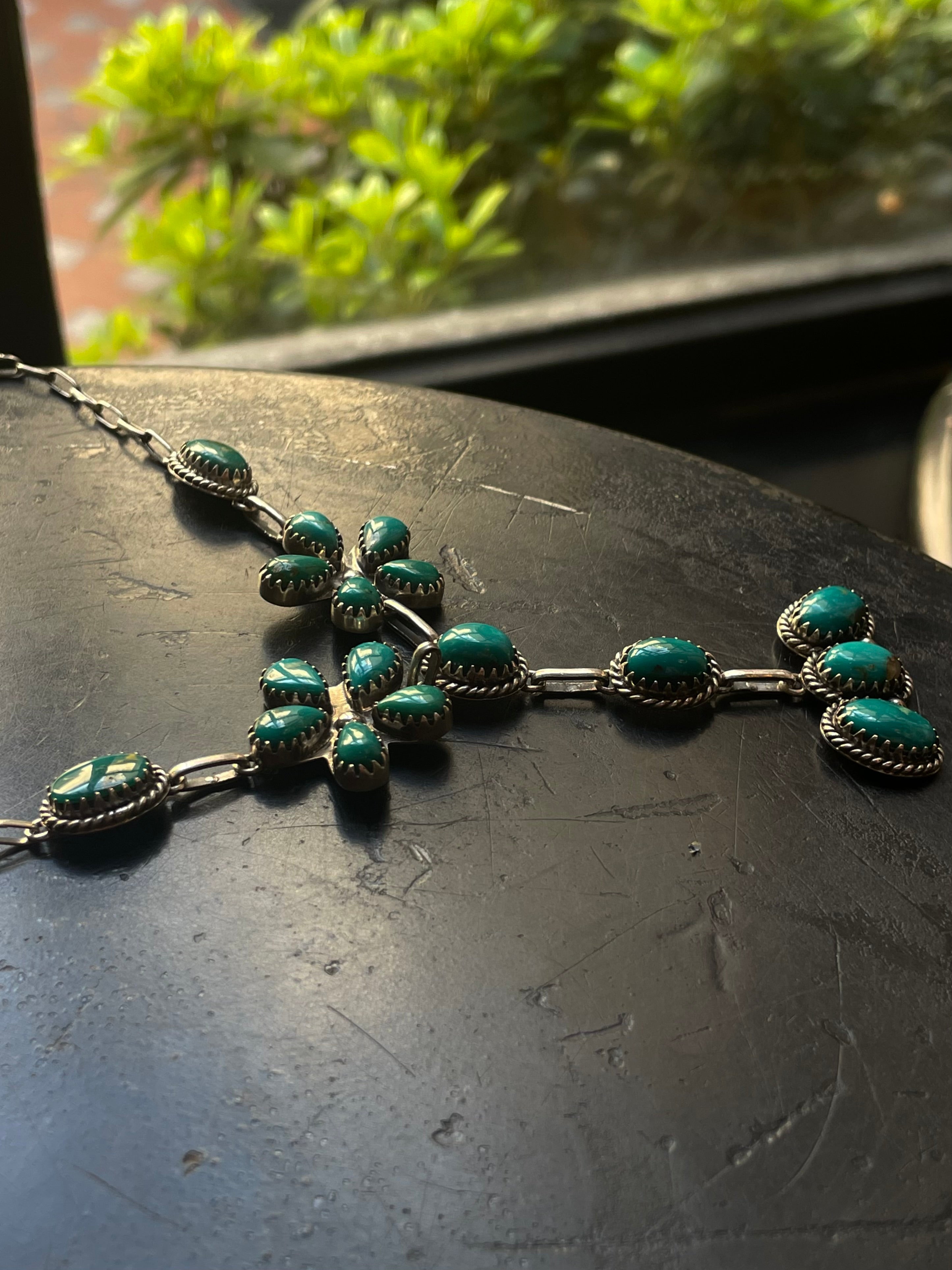 Kingman Turquoise Floral Lariat Necklace | 925 Sterling Silver G609