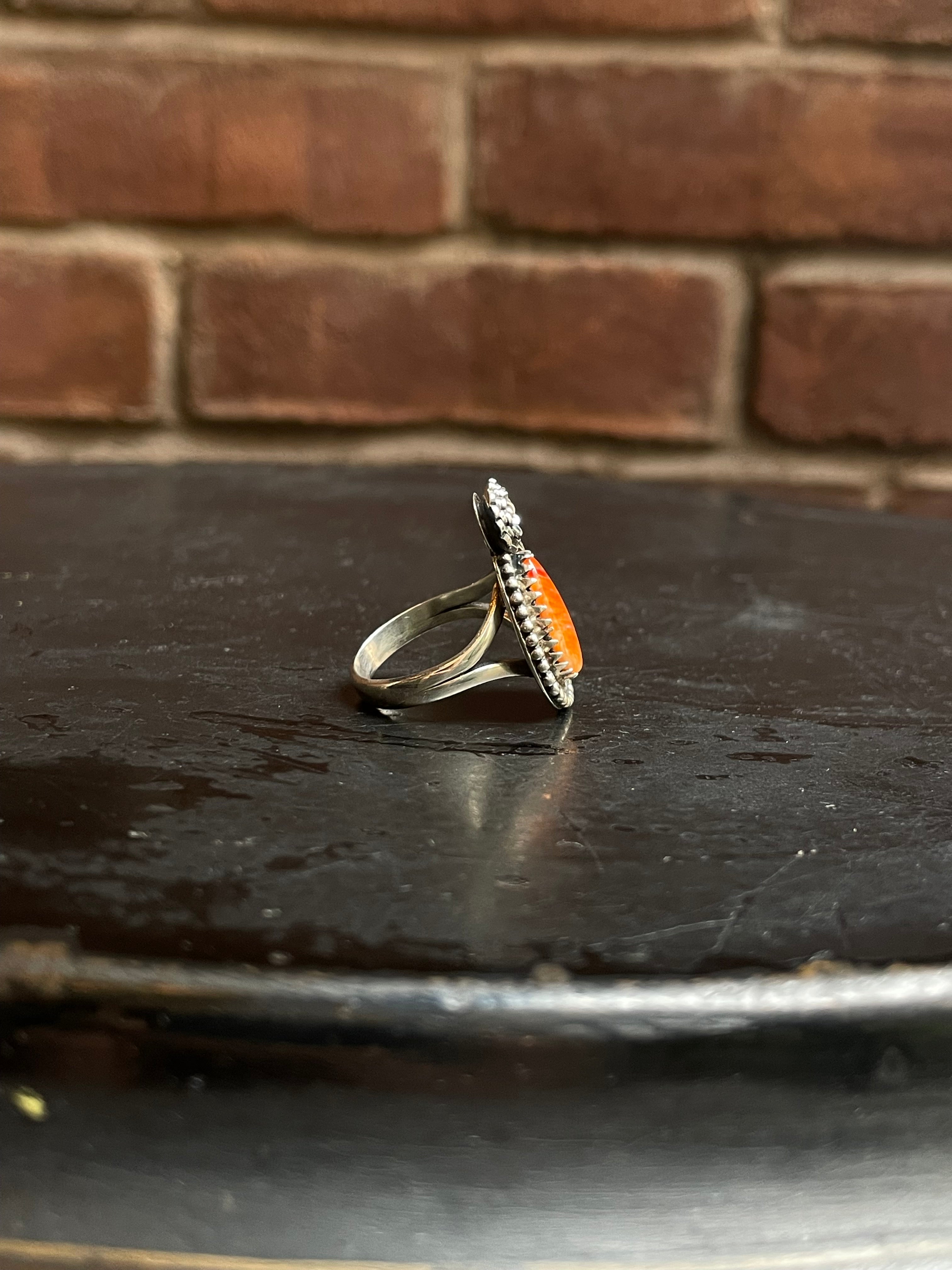 Spiny Oyster Floral Ring Size 8 | 925 Sterling Silver Southwest E190