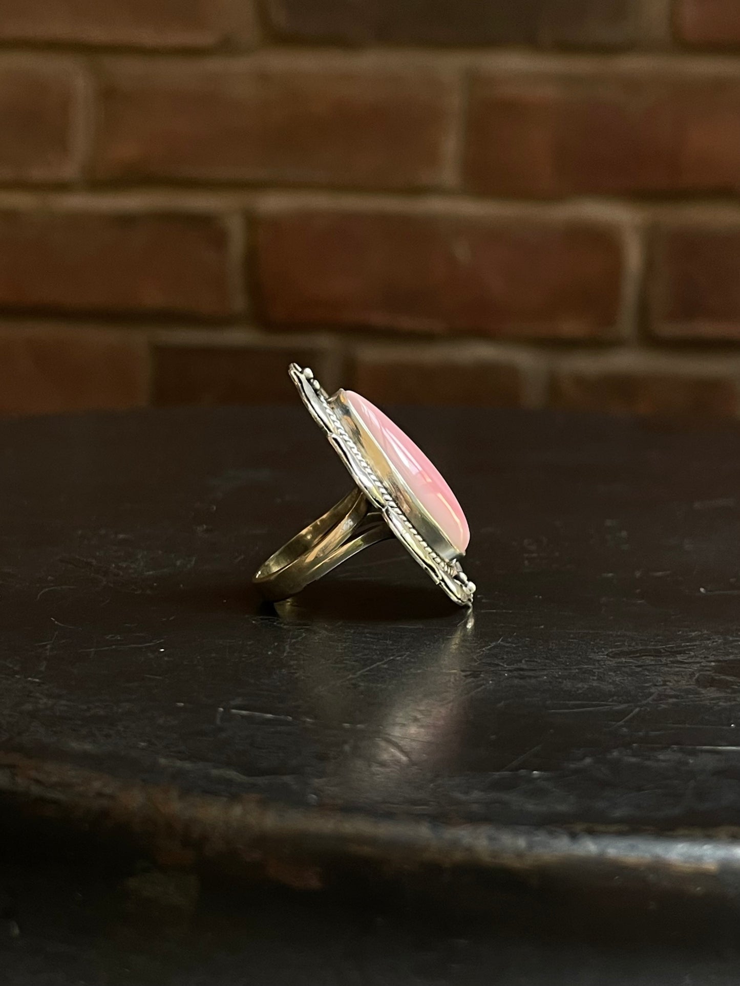 Pink Conch Tear Drop Ring Size 7.5 | Sterling Silver E911