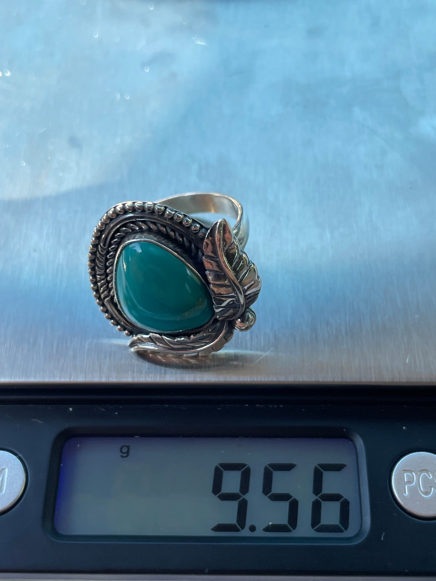 Turquoise Leaf Design Ring | 925 Sterling Silver | Size 9 Y97