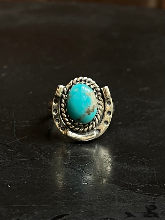 Kingman Turquoise Horse Shoe Ring Size 8 | 925 Sterling Silver Southwest E173
