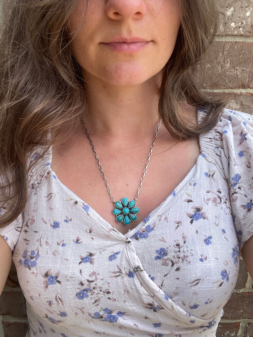 Kingman Turquoise Flower Necklace | 925 Sterling Silver G396