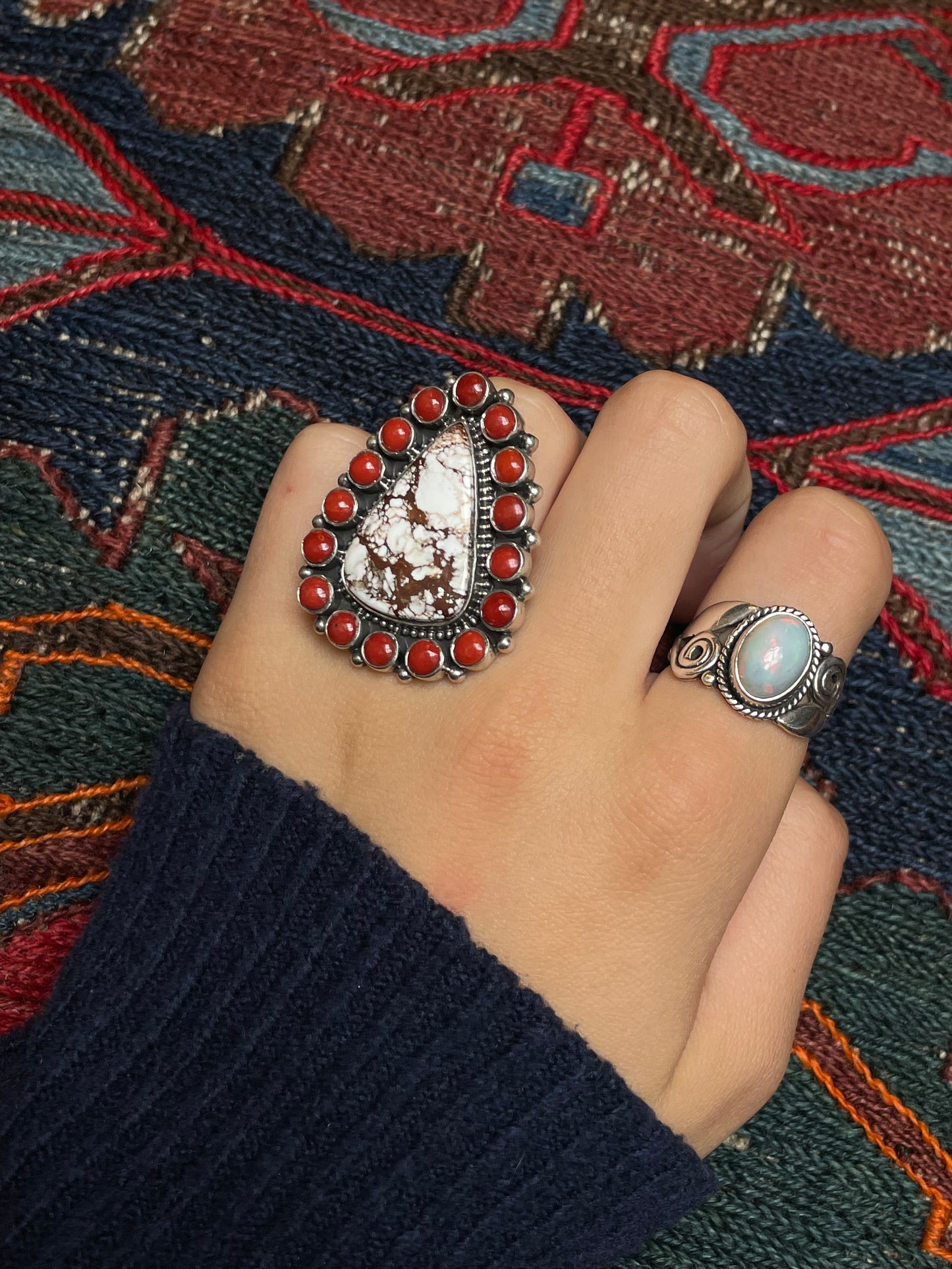 Italian Coral & Wild Horse Ring Size 6.75 | 925 Sterling Silver G190