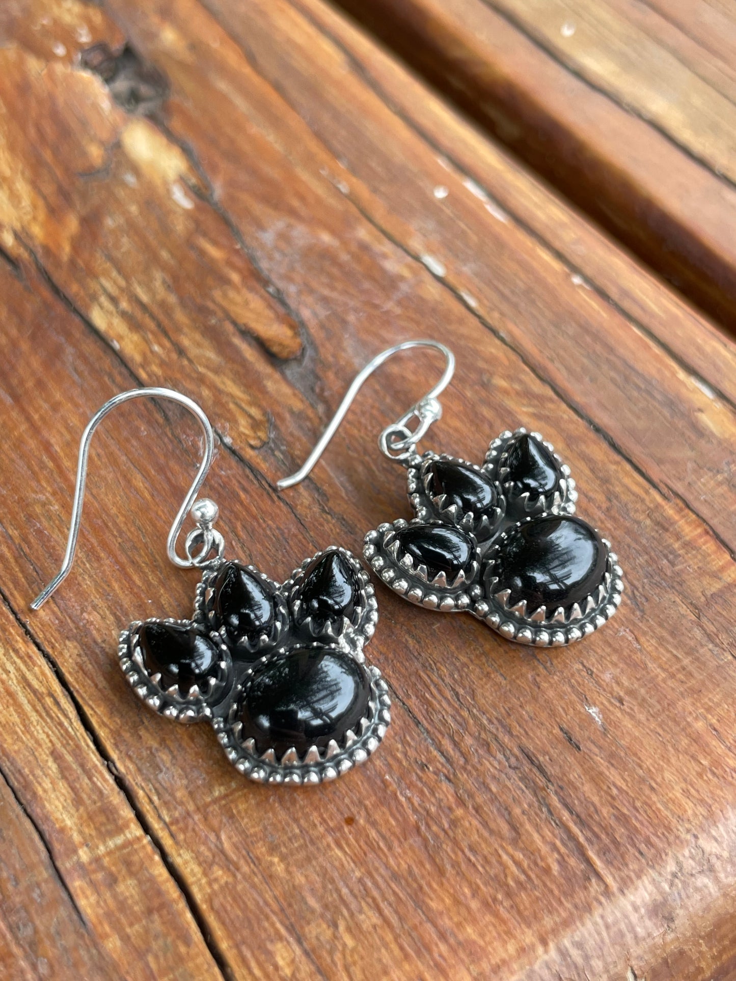 Black Onyx Paw Dangle Earrings | 925 Sterling Silver B963