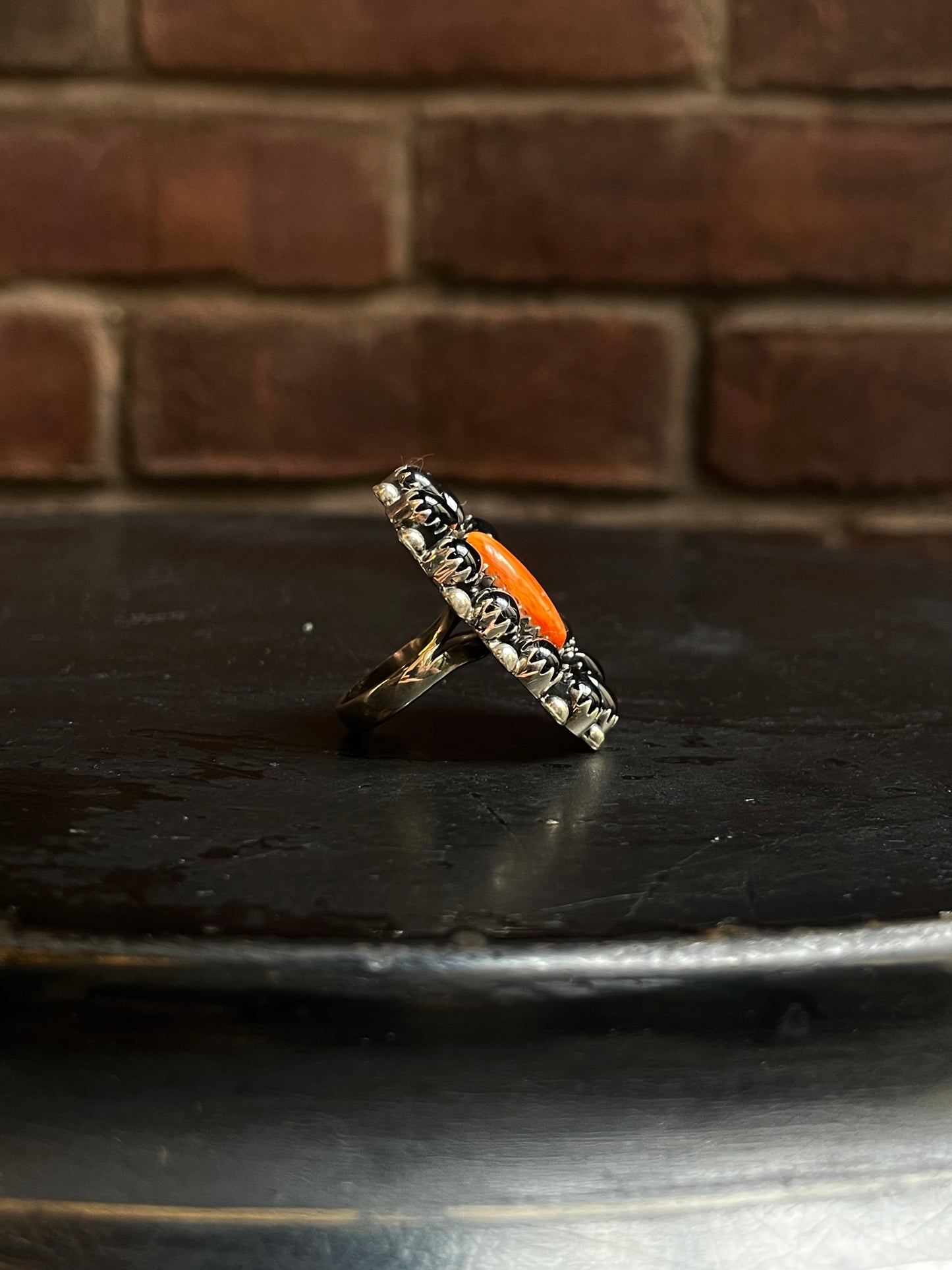 Spiny Oyster Black Onyx Cluster Ring Size 7.5 | 925 Sterling Silver E155