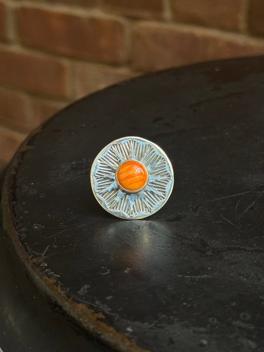 Spiny Oyster Circle Ring | Sterling Silver | Size 7 | A691