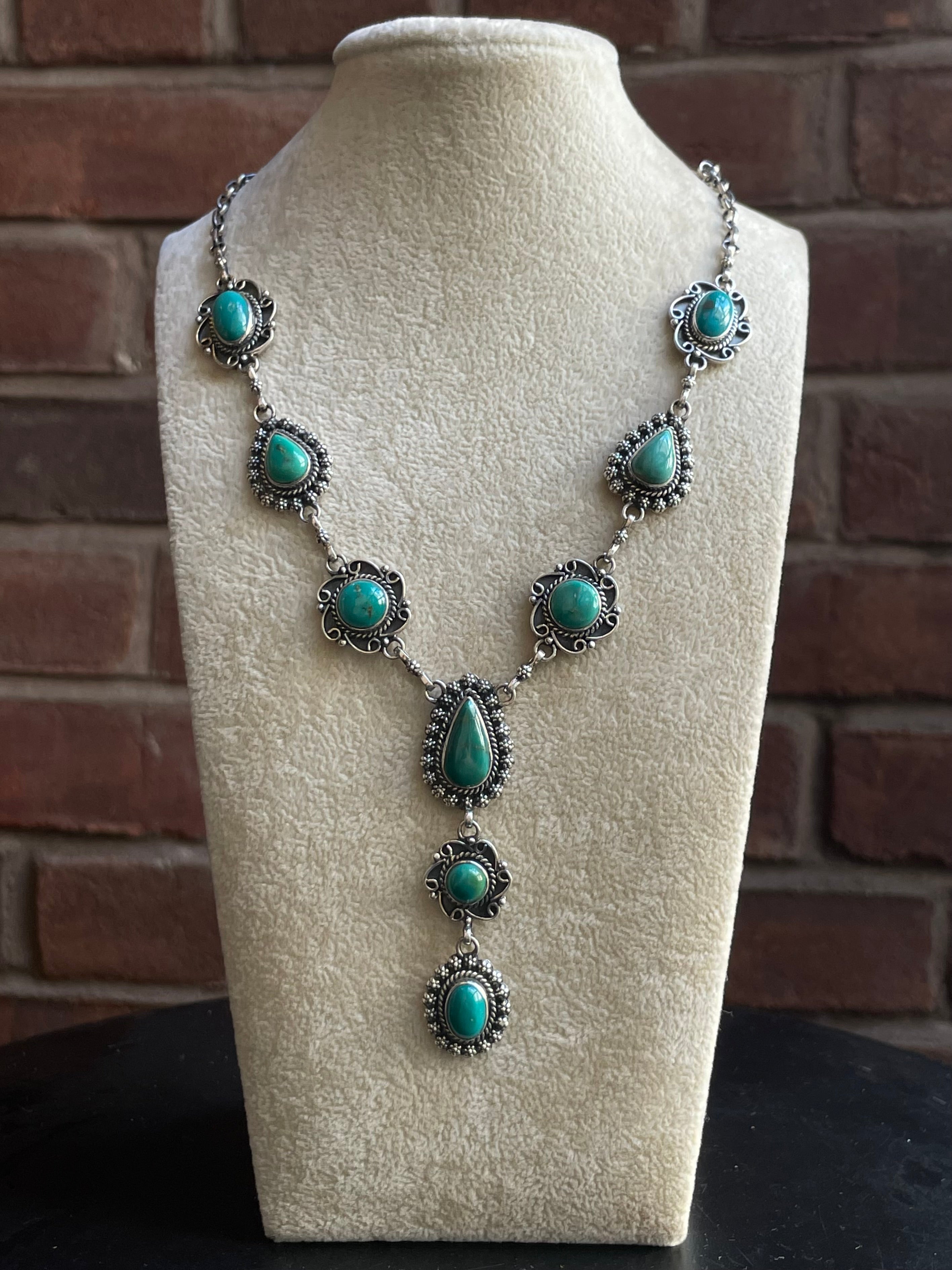 Kingman Turquoise Lariat Necklace | 925 Sterling Silver G611